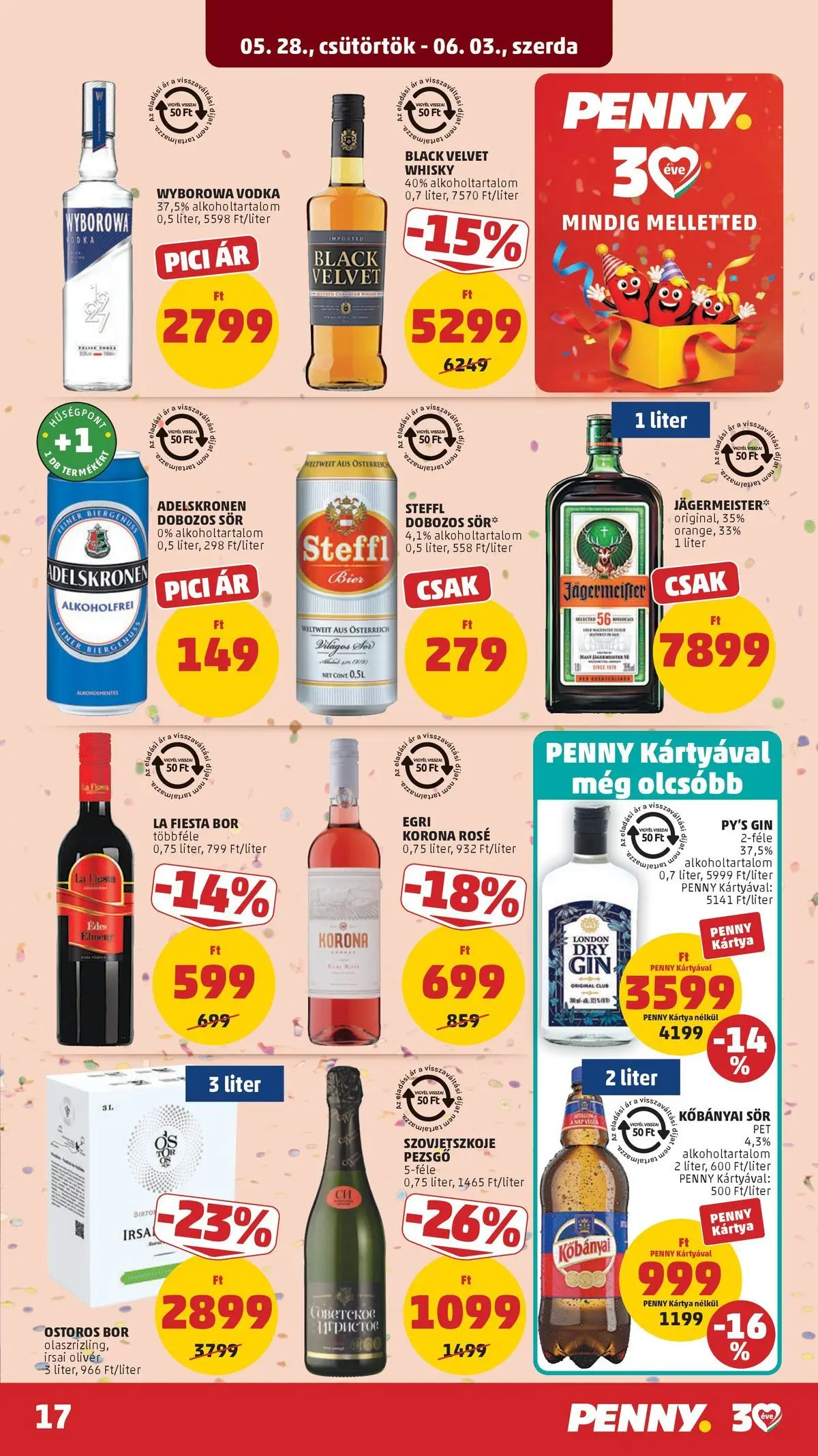 PENNY - Penny újság érvényessége 2026.06.03-ig: 2026.05.27.-tól lapozható | Oldal: 17 | Termékek: Kisela pavlaka, Dobozos sör, Bor, Gin