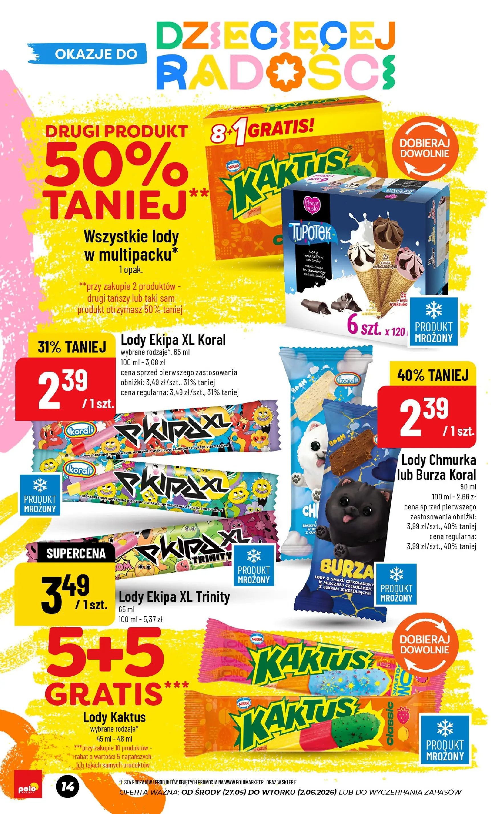 Nowa POLOmarket gazetka od jutra 27.05.2026 | Strona: 14 | Produkty: Gumy, Por, Lody Kaktus, Lody