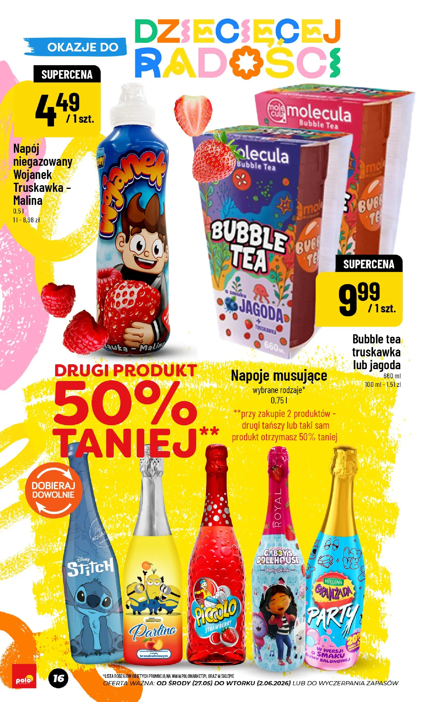 Nowa POLOmarket gazetka od jutra 27.05.2026 | Strona: 16 | Produkty: Malina, Gumy, Napoje