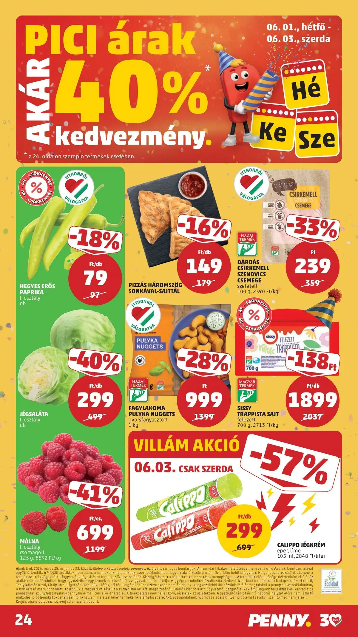 PENNY - Penny újság érvényessége 2026.06.03-ig: 2026.05.27.-tól lapozható | Oldal: 24 | Termékek: Lime, Jégsaláta, Szendvics, Pizza