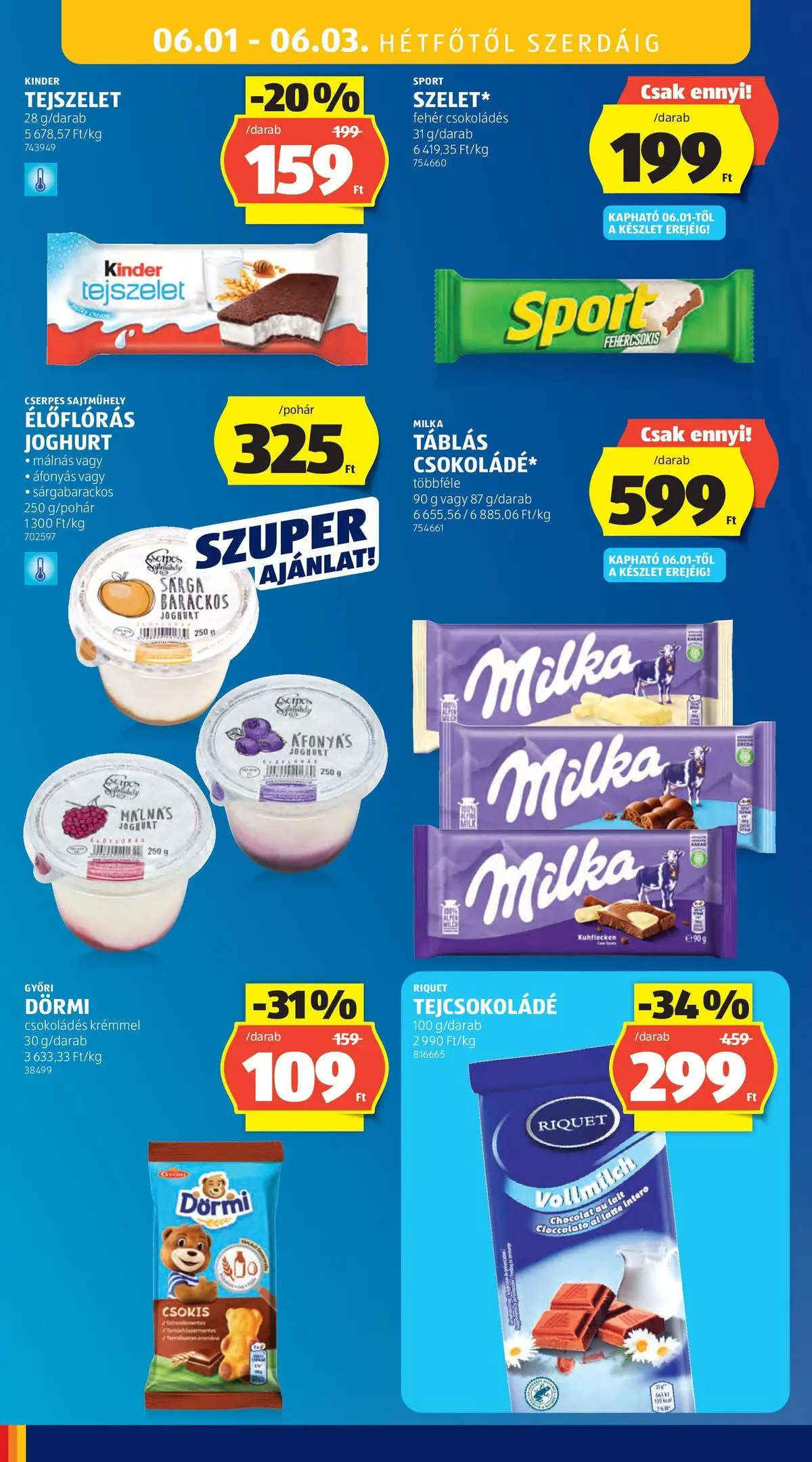 Akciós újság új Ajánlatok - 2026.05.26. -tól/töl ⏳ | Oldal: 38 | Termékek: Tejcsokoládé, Tejszelet, Joghurt Ajánlatok - Aldi újság érvényessége 2026.05.31-ig - 2026.05.26. -tól/töl > akció, lapozható szórólap 🛍️ | Oldal: 38 | Termékek: Tejcsokoládé, Tejszelet, Joghurt