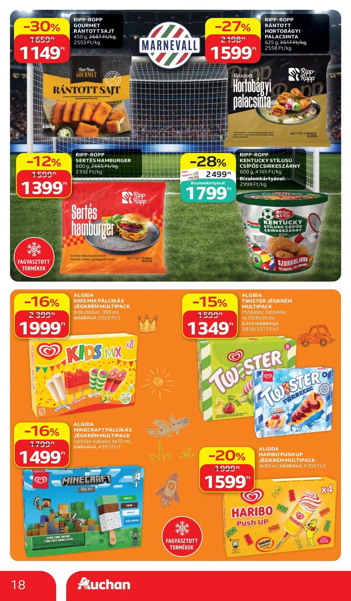 Akciós újság új Auchan - 2026.05.28. -tól/töl ⏳ | Oldal: 18 | Termékek: Hamburger, Rántott sajt, Sajt, Jégkrém Auchan akciós újság Kecskemét - 2026.05.28. -tól/töl > akció, lapozható szórólap 🛍️ | Oldal: 18 | Termékek: Hamburger, Rántott sajt, Sajt, Jégkrém