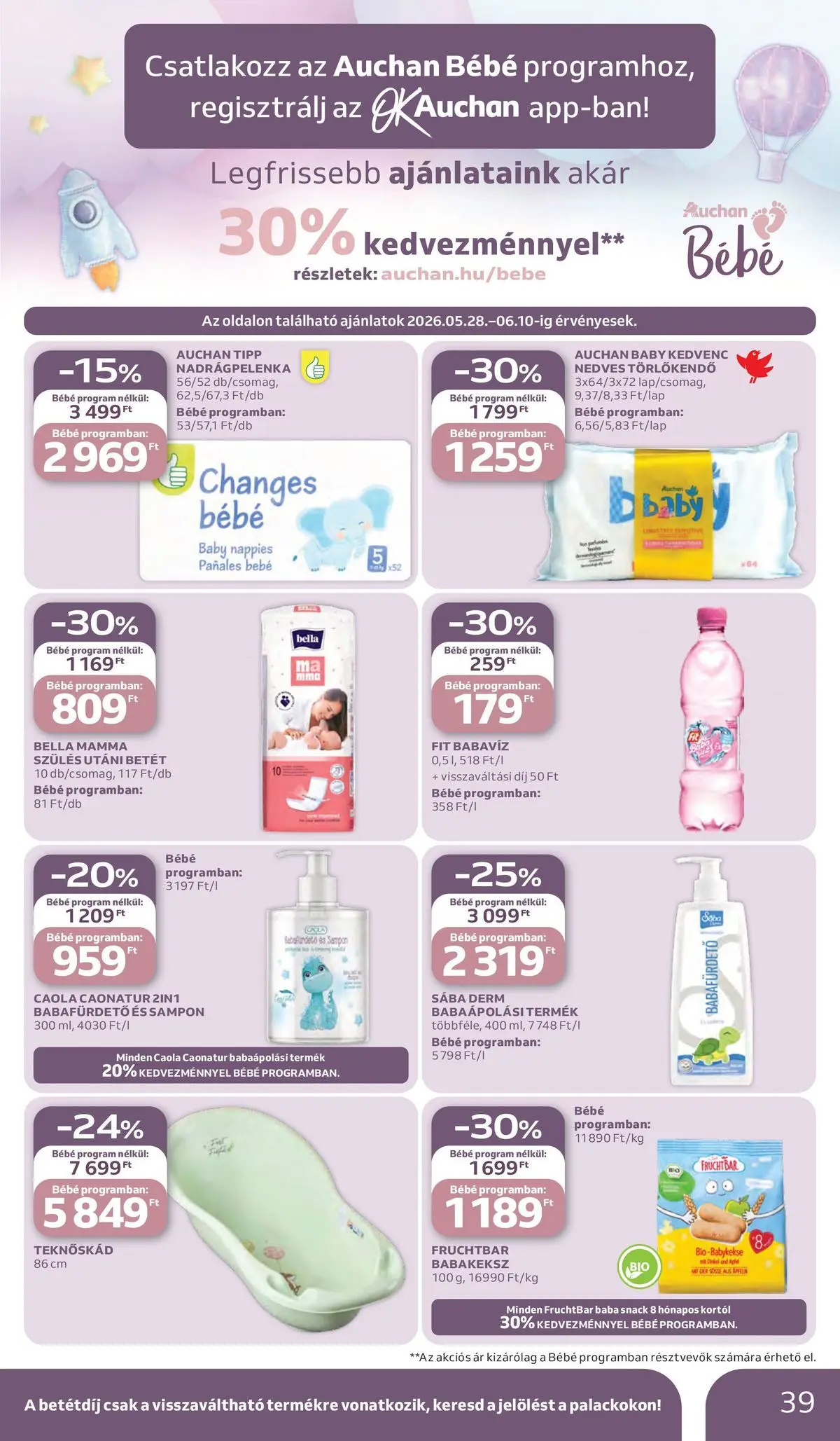 Akciós újság új Auchan - 2026.05.28. -tól/töl ⏳ | Oldal: 39 | Termékek: Törlőkendő, Nedves törlőkendő, Sampon Auchan akciós újság Kecskemét - 2026.05.28. -tól/töl > akció, lapozható szórólap 🛍️ | Oldal: 39 | Termékek: Törlőkendő, Nedves törlőkendő, Sampon