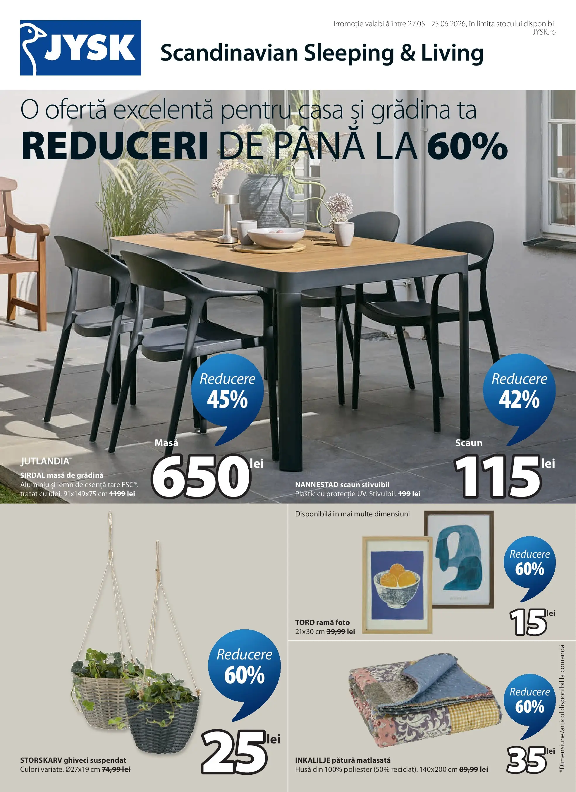 JYSK Catalog - Oferta 27.05.2026 - 25.06.2026 | Pagină: 1 | Produse: Pătură, Scaun, Ghiveci, Ramă foto
