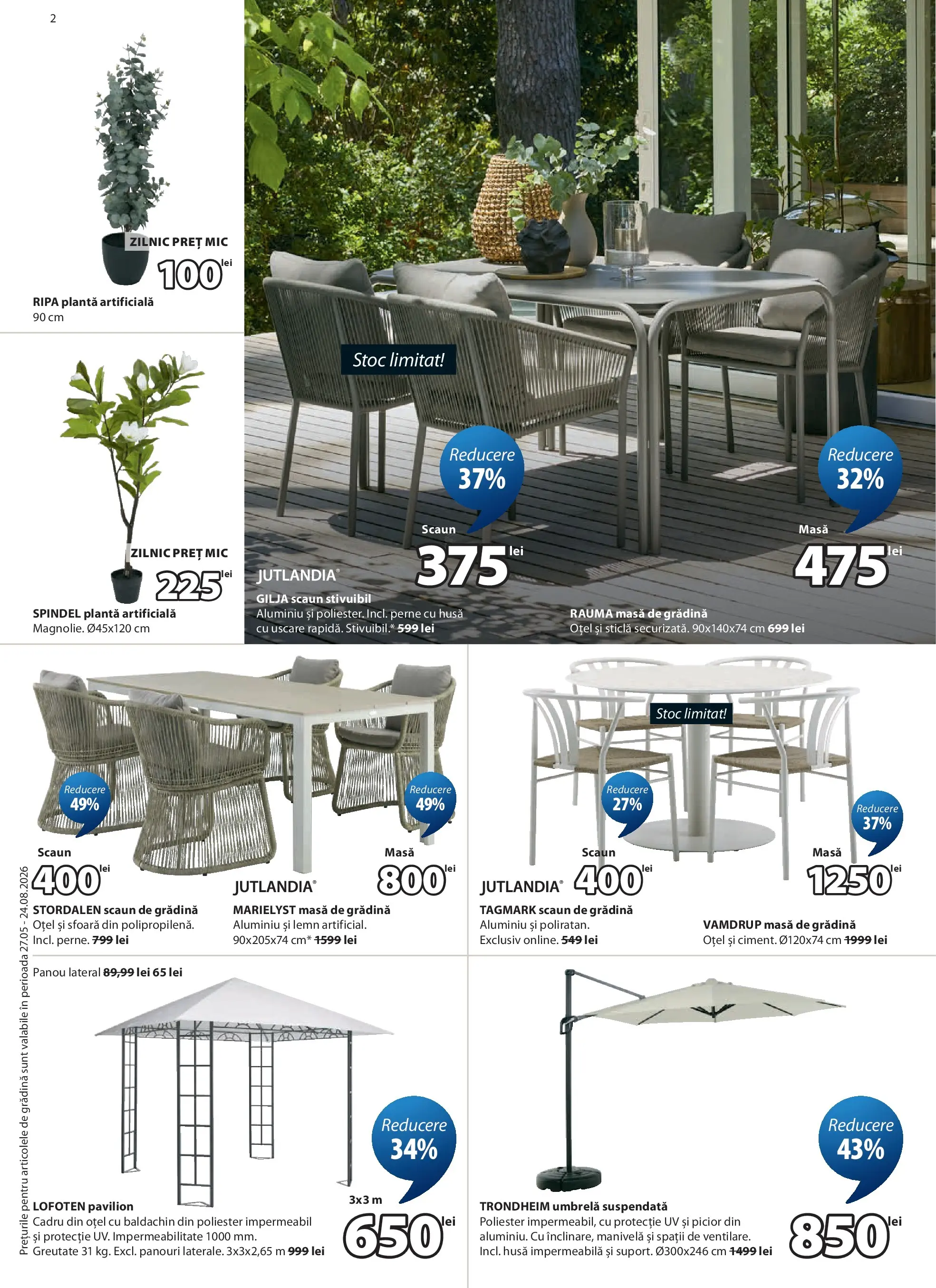 JYSK Catalog - Oferta 27.05.2026 - 25.06.2026 | Pagină: 2 | Produse: Umbrelă, Masă, Scaun, Pavilion