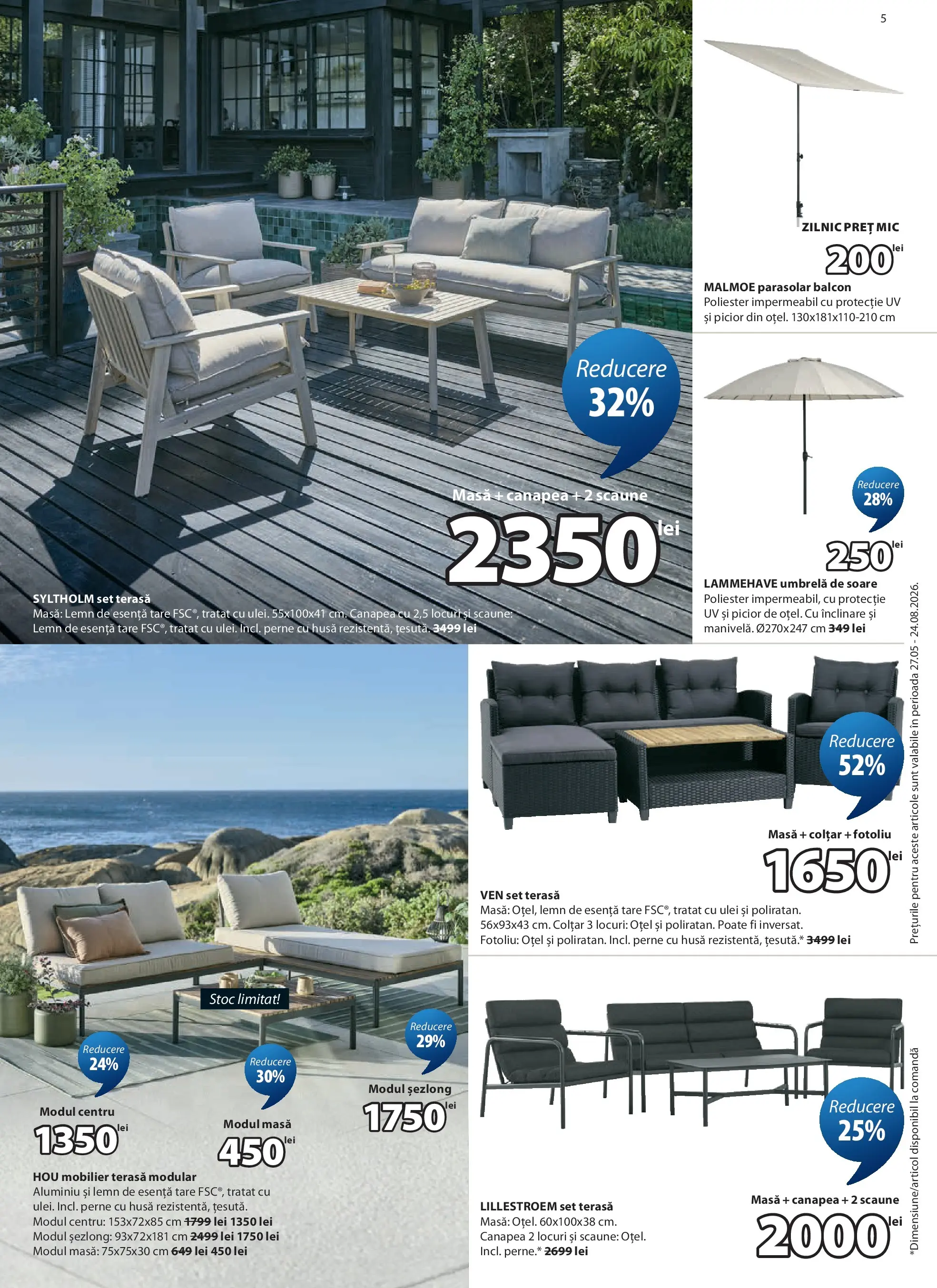 JYSK Catalog - Oferta 27.05.2026 - 25.06.2026 | Pagină: 5 | Produse: Umbrelă, Canapea, Colțar, Ulei