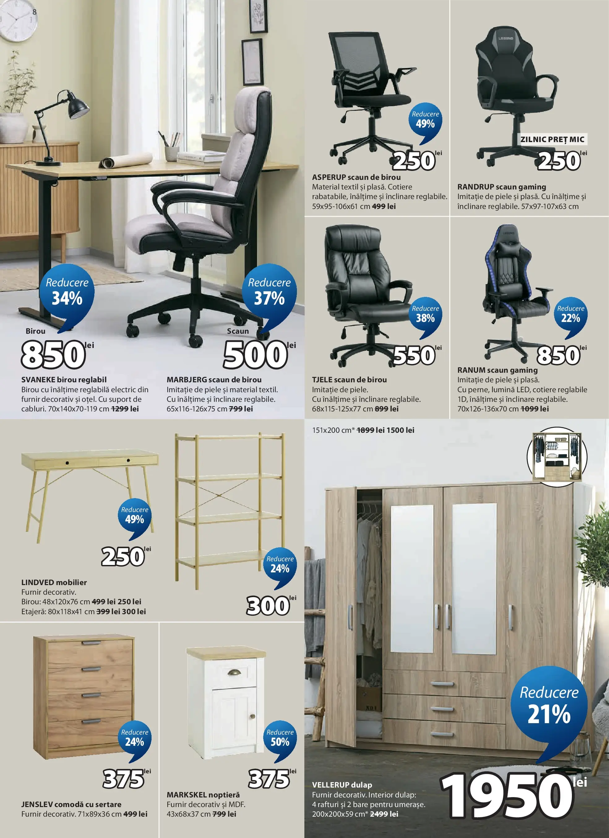 JYSK Catalog - Oferta 27.05.2026 - 25.06.2026 | Pagină: 8 | Produse: Tavuk suyu, Scaun gaming, Noptieră, Comodă