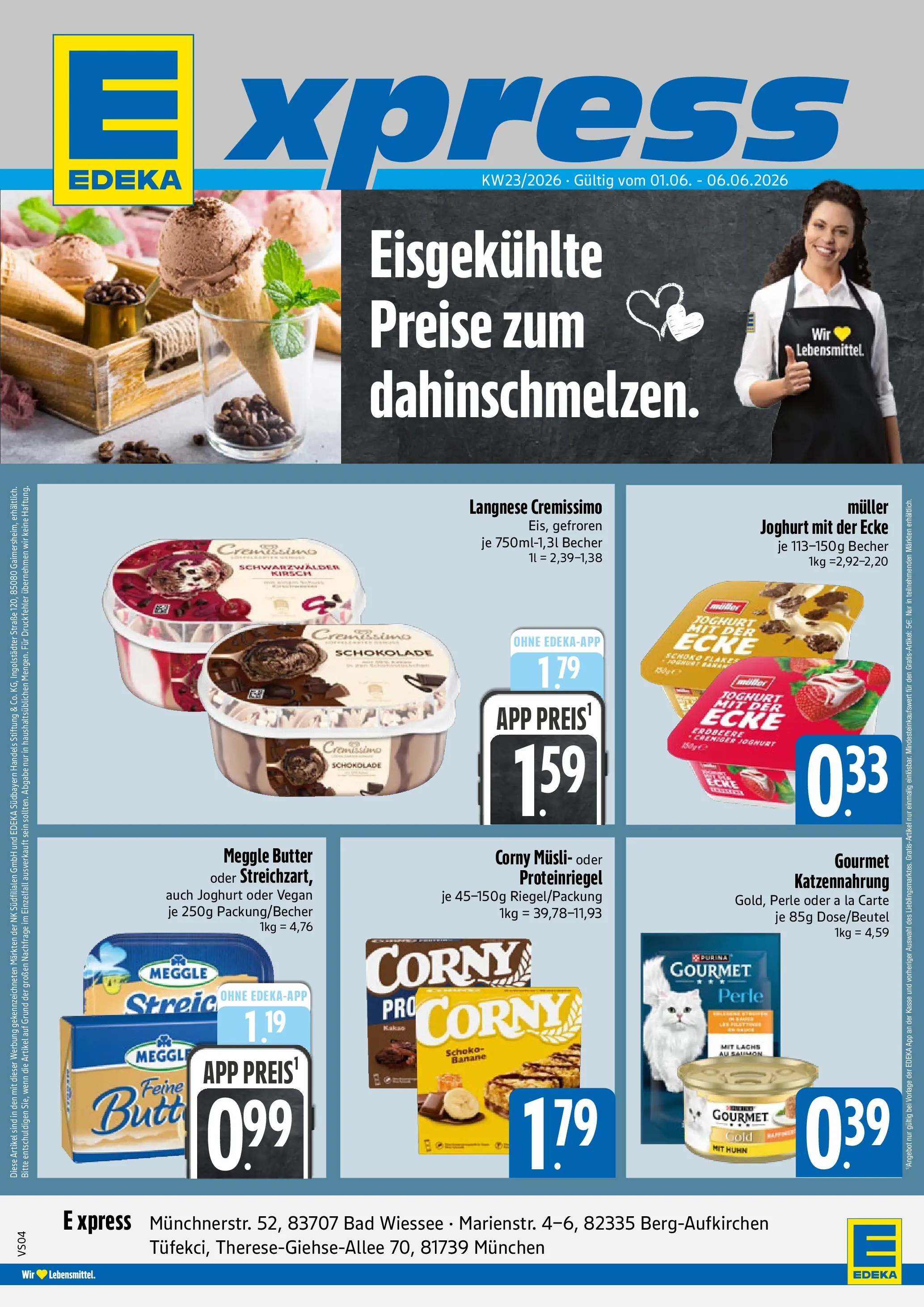 Angebote - E xpress: Wochenangebote (ab 31.05.2026) zum Blättern | Seite: 1 | Produkte: Langnese cremissimo, Butter, Bad, Lachs