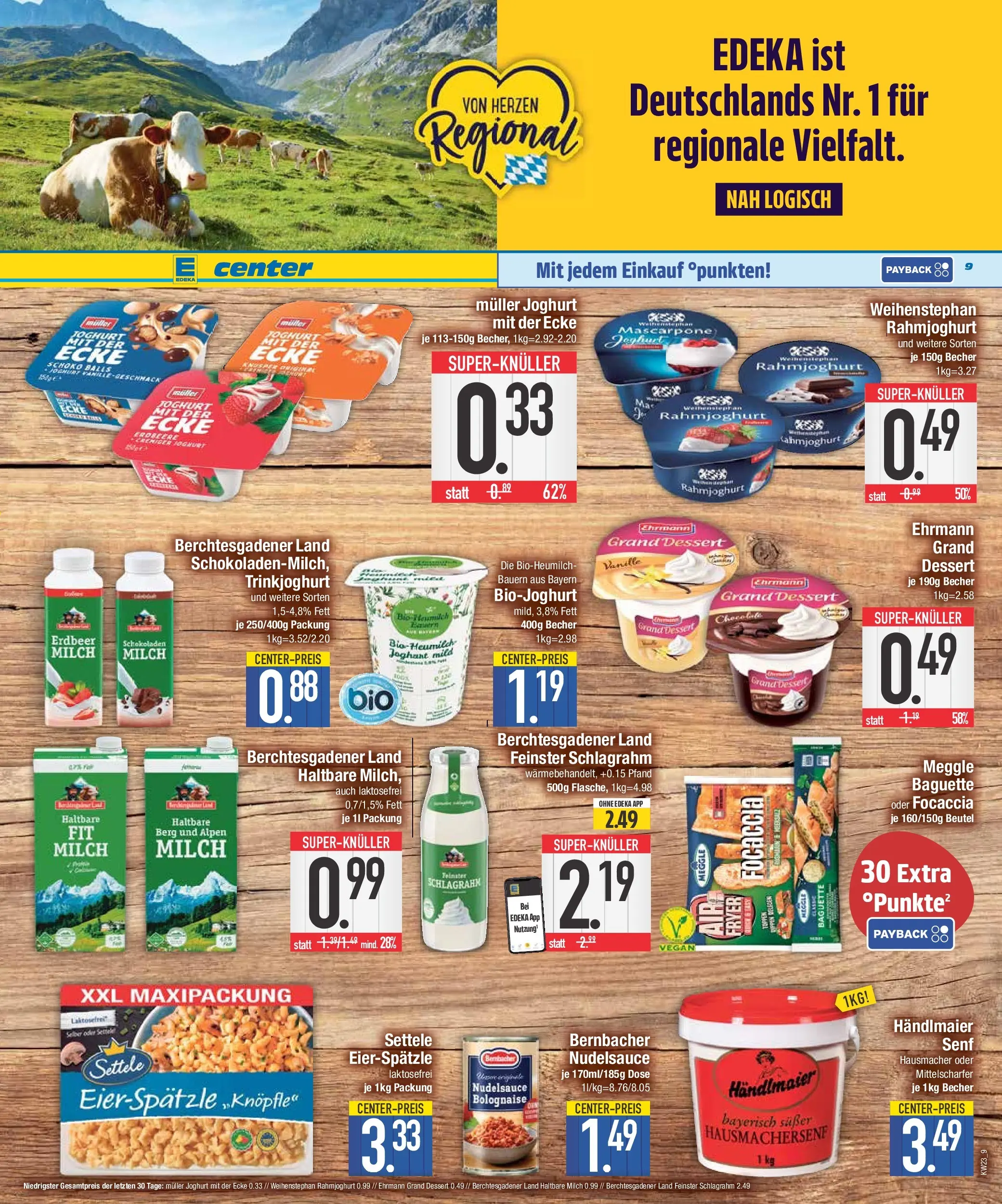 E center Prospekt Großmehring (ab 31.05.2026) zum Blättern | Seite: 9 | Produkte: Milch, Joghurt, Baguette, Trinkjoghurt