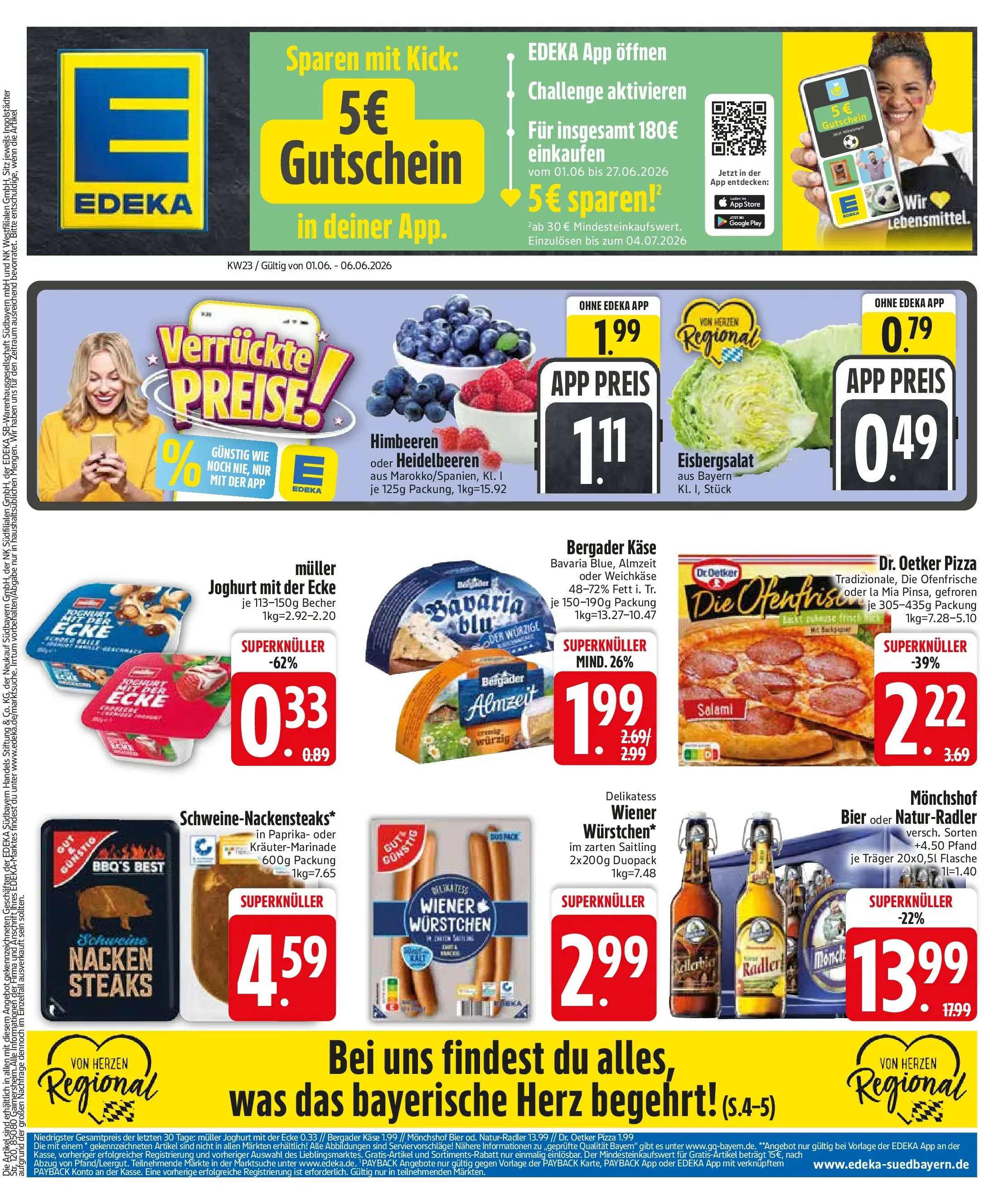 Edeka prospekt Bodenkirchen (ab 01.06.2026) » Angebote Online | Seite: 3 | Produkte: Joghurt, Heidelbeeren, Radler, Pizza