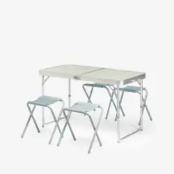 Mesa plegable de camping, 4 taburetes, 4 a 6 personas, verde