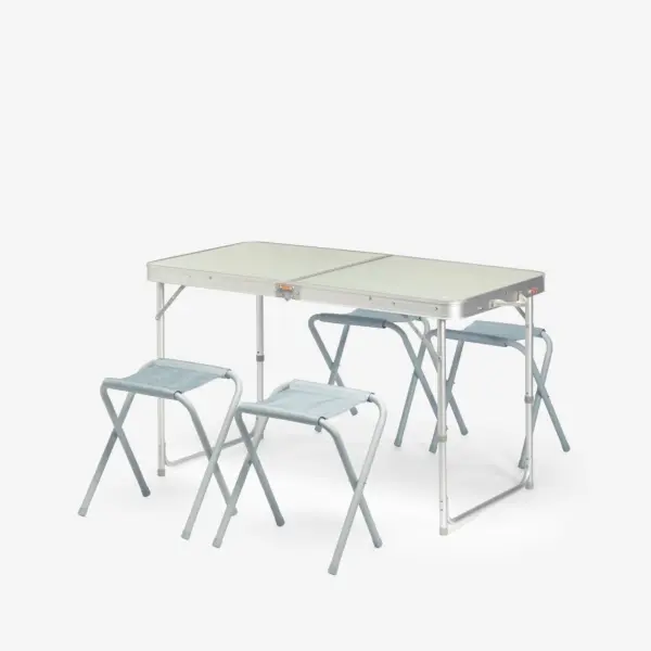 Mesa plegable de camping, 4 taburetes, 4 a 6 personas, verde