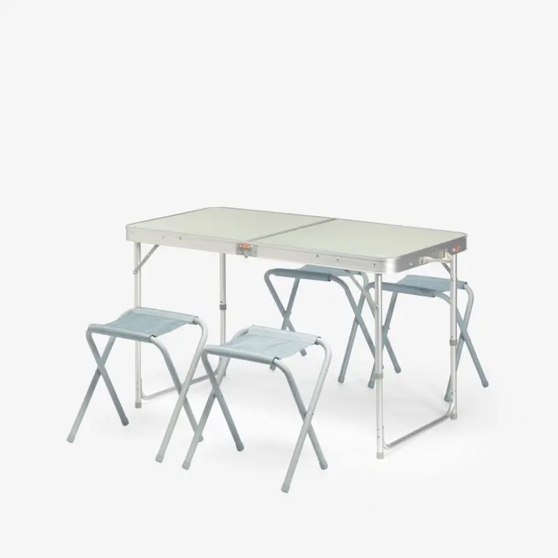 Mesa plegable de camping, 4 taburetes, 4 a 6 personas, verde