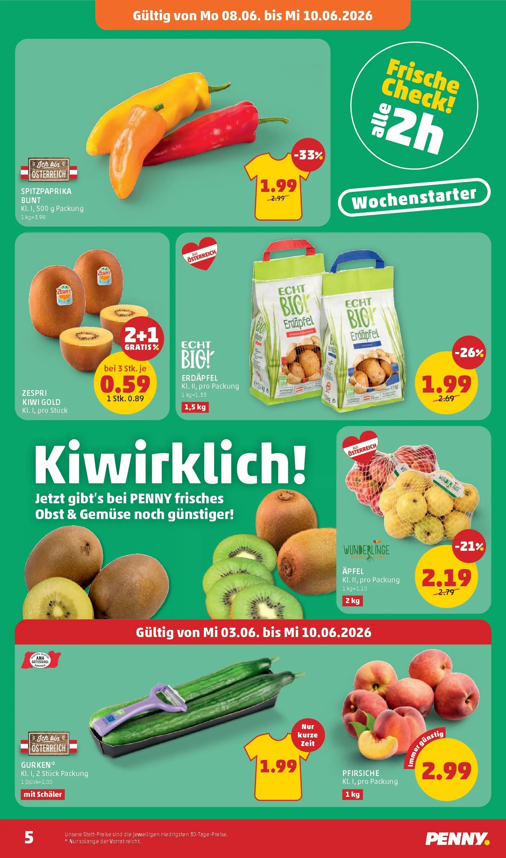 Penny Markt Die ganze Woche sparen ab (03.06.2026) - Angebote, Prospekt | Seite: 5 | Produkte: Kiwi, Gemüse, Obst, Äpfel