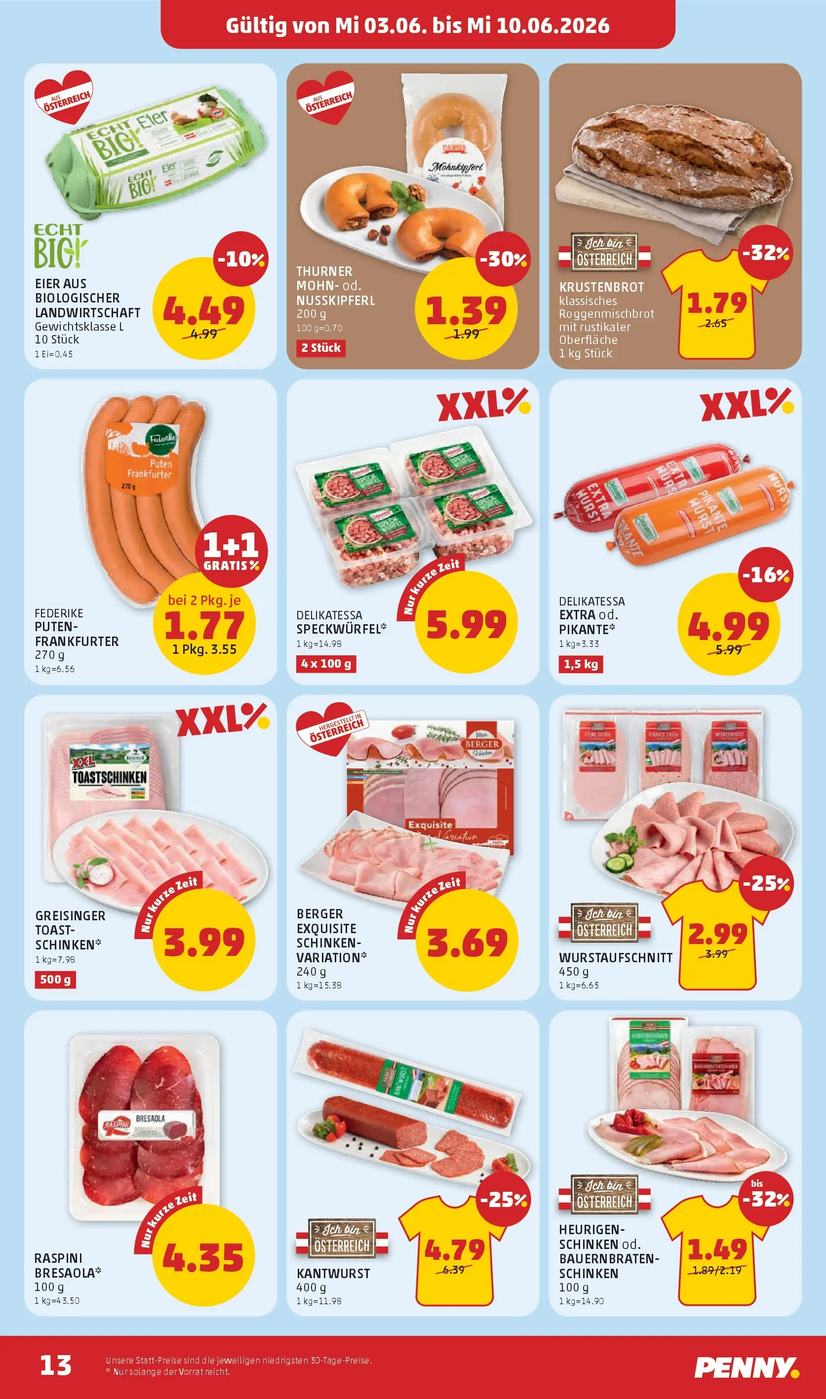 Penny Markt Die ganze Woche sparen ab (03.06.2026) - Angebote, Prospekt | Seite: 13 | Produkte: Wurst, Eier, Schinken
