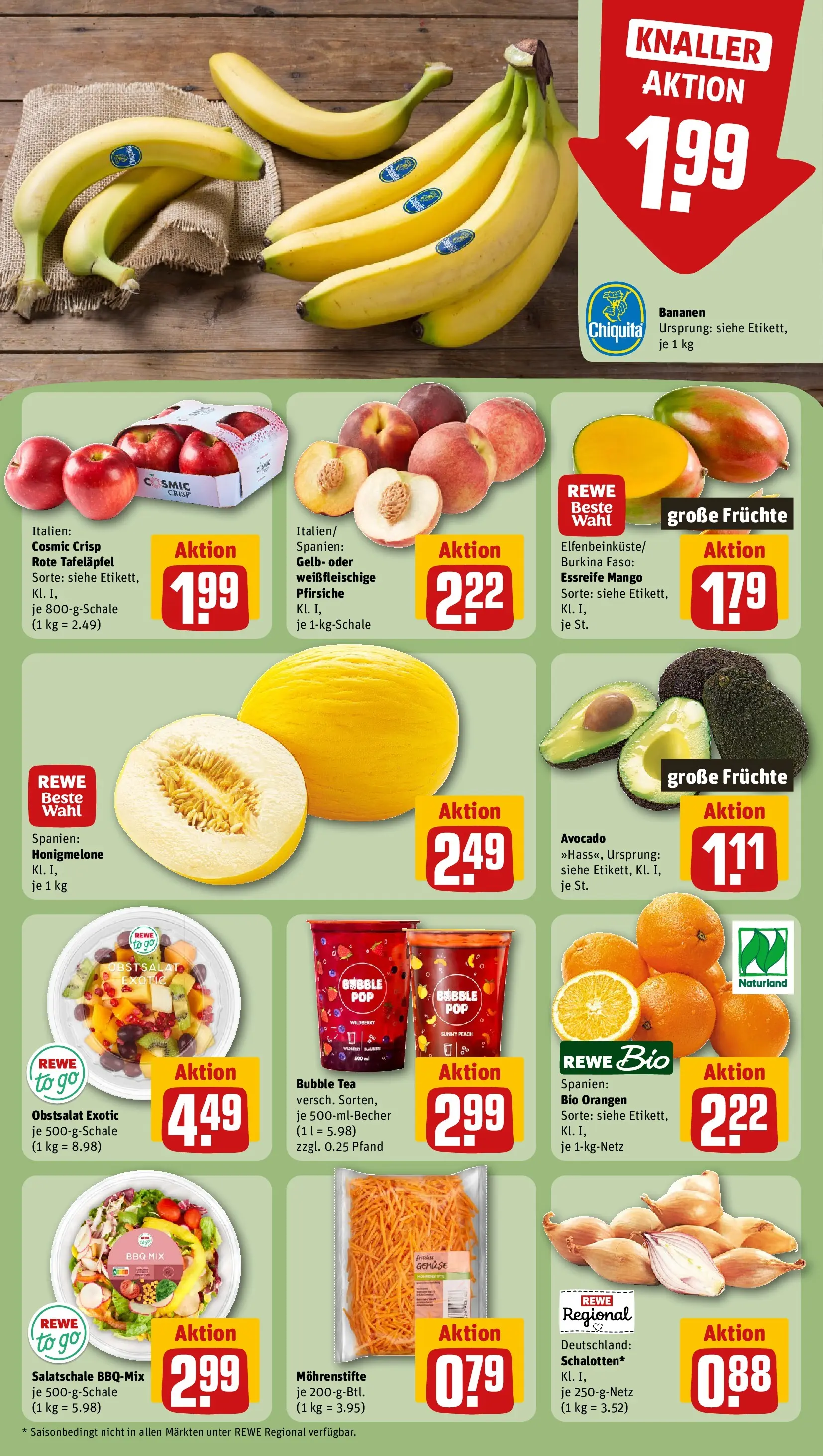 REWE Prospekt ab 31.05.2026 zum Blättern » Angebote | Seite: 4 | Produkte: Bananen, Honigmelone, Avocado, Mango