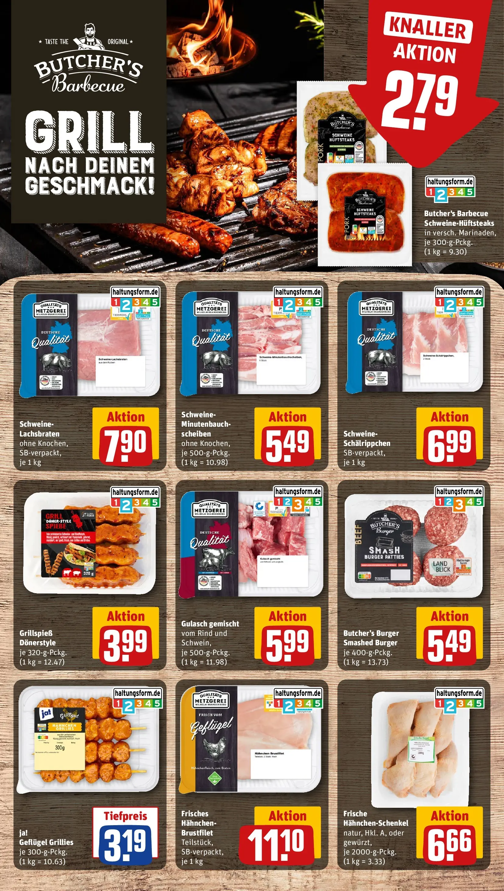 REWE Prospekt ab 31.05.2026 zum Blättern » Angebote | Seite: 8 | Produkte: Hahnchenschenkel, Spare ribs, Burger, Gulasch
