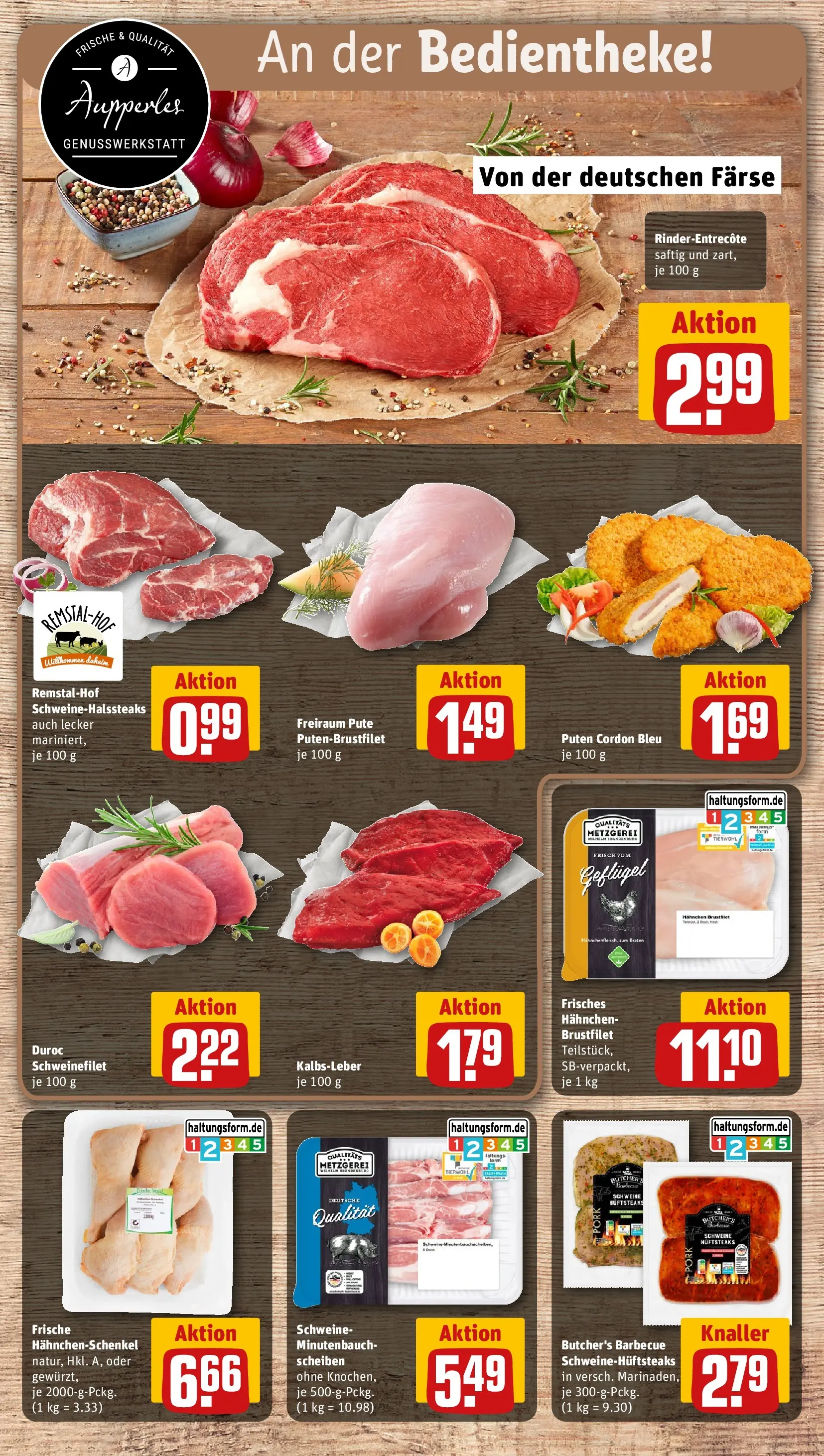 REWE Prospekt ab 01.06.2026 zum Blättern » Angebote | Seite: 8 | Produkte: Hahnchen, Hahnchenschenkel, Entrecote, Kalbsleber