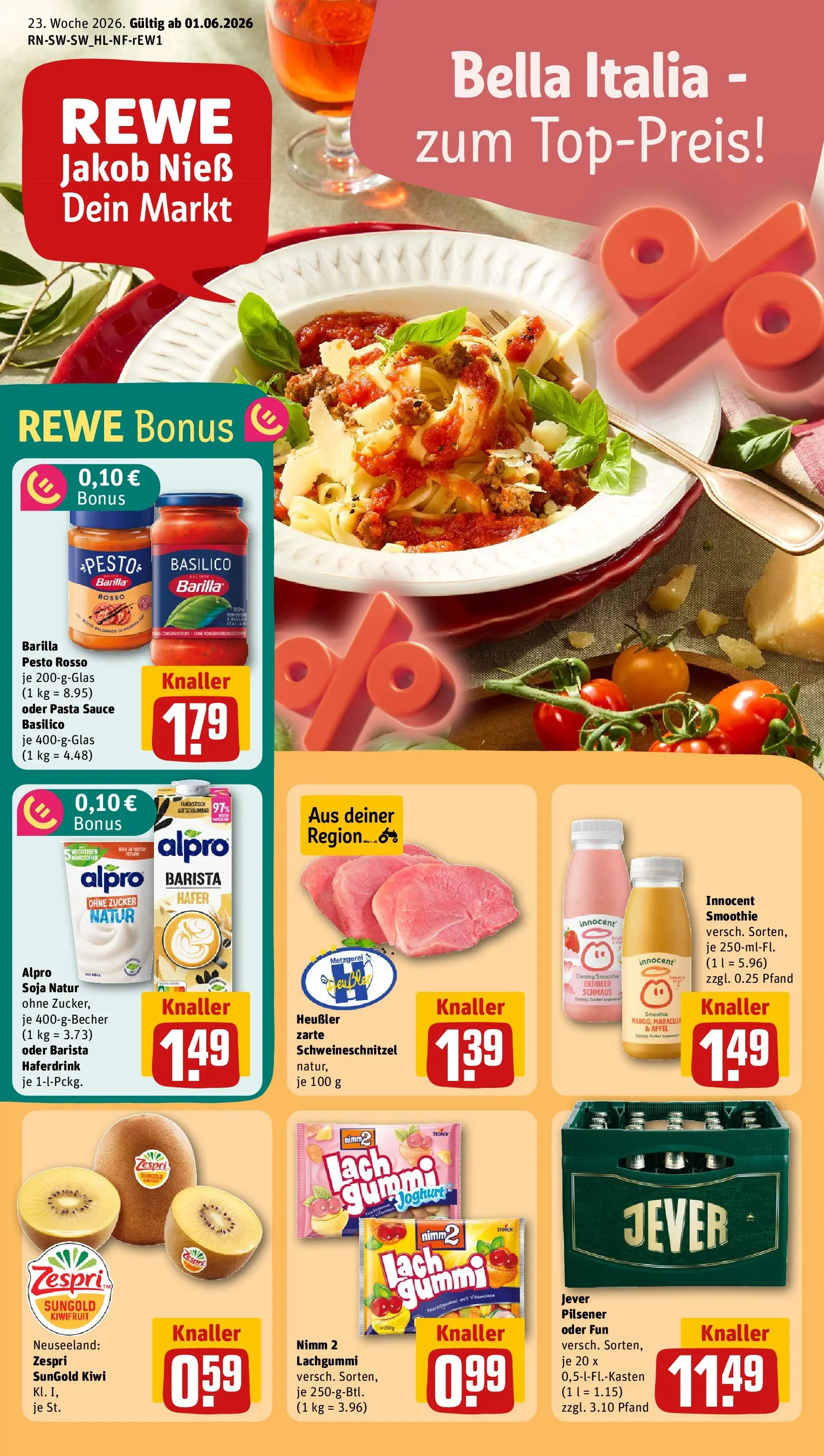 REWE Prospekt ab 01.06.2026 zum Blättern » Angebote | Seite: 1 | Produkte: Joghurt, Barilla, Alpro, Zucker