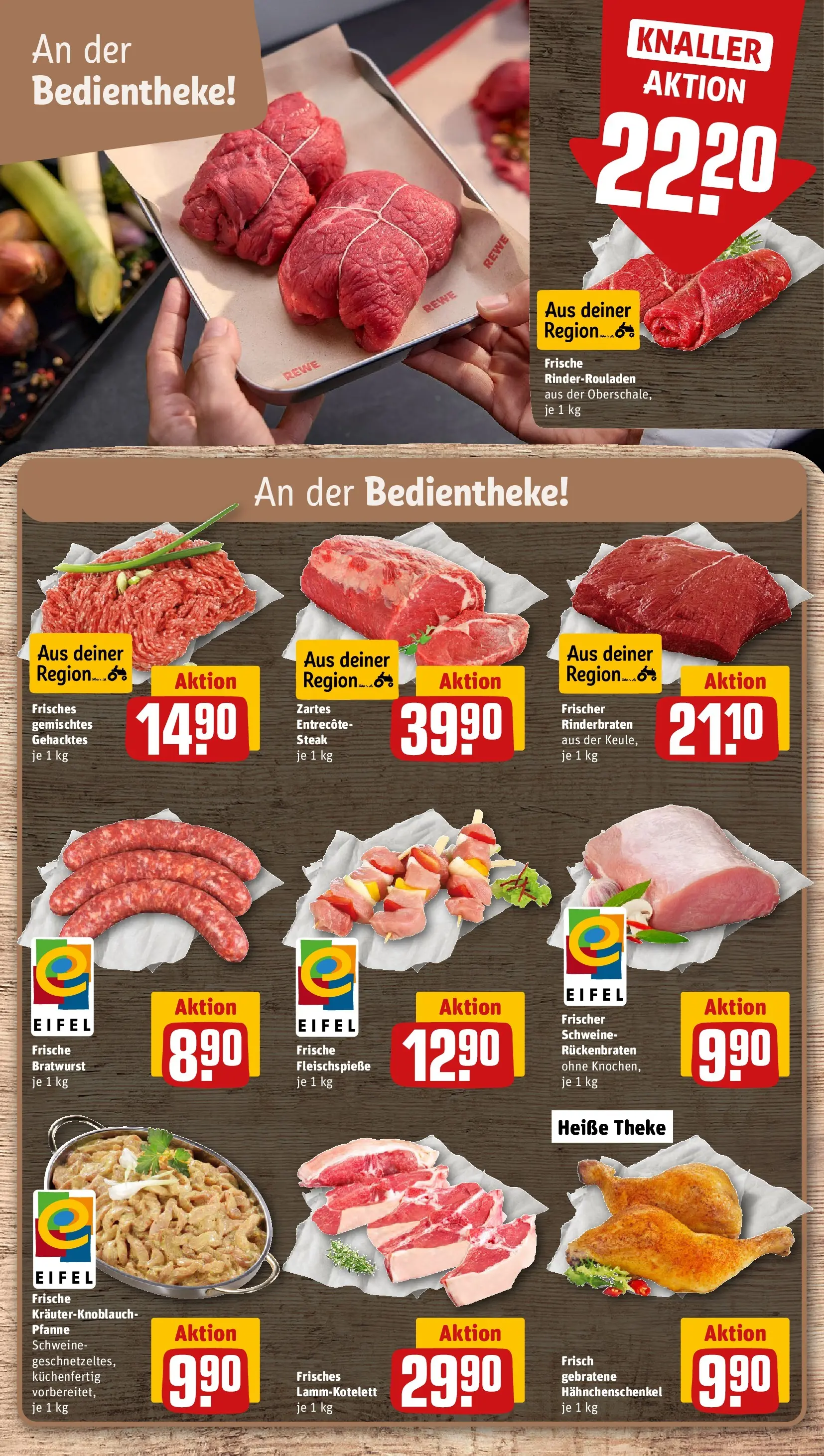 REWE Prospekt ab 01.06.2026 zum Blättern » Angebote | Seite: 6 | Produkte: Hahnchenschenkel, Bratwurst, Entrecote, Steak