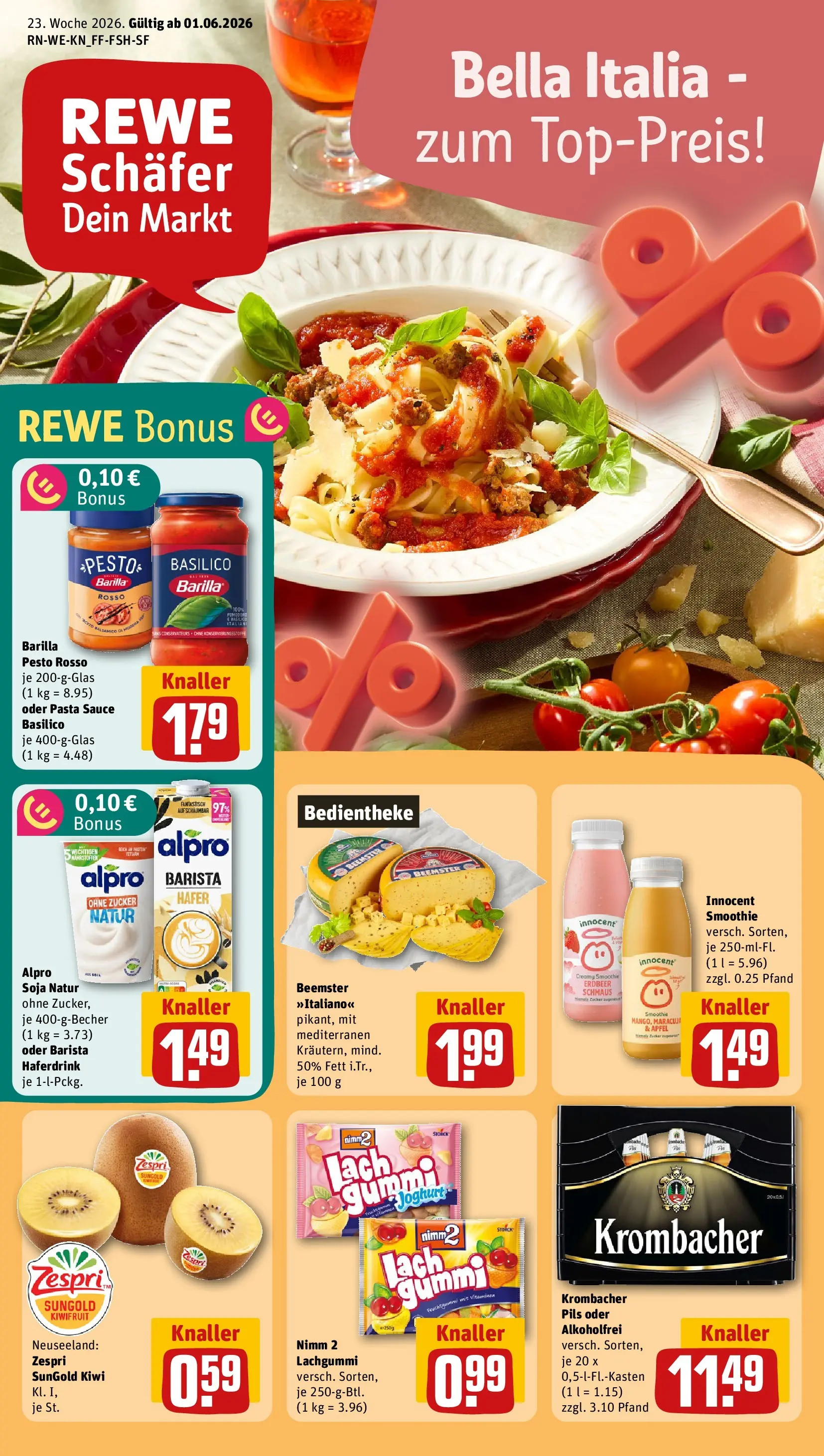REWE Prospekt ab 01.06.2026 zum Blättern » Angebote | Seite: 1 | Produkte: Pils, Haferdrink, Alpro, Zucker
