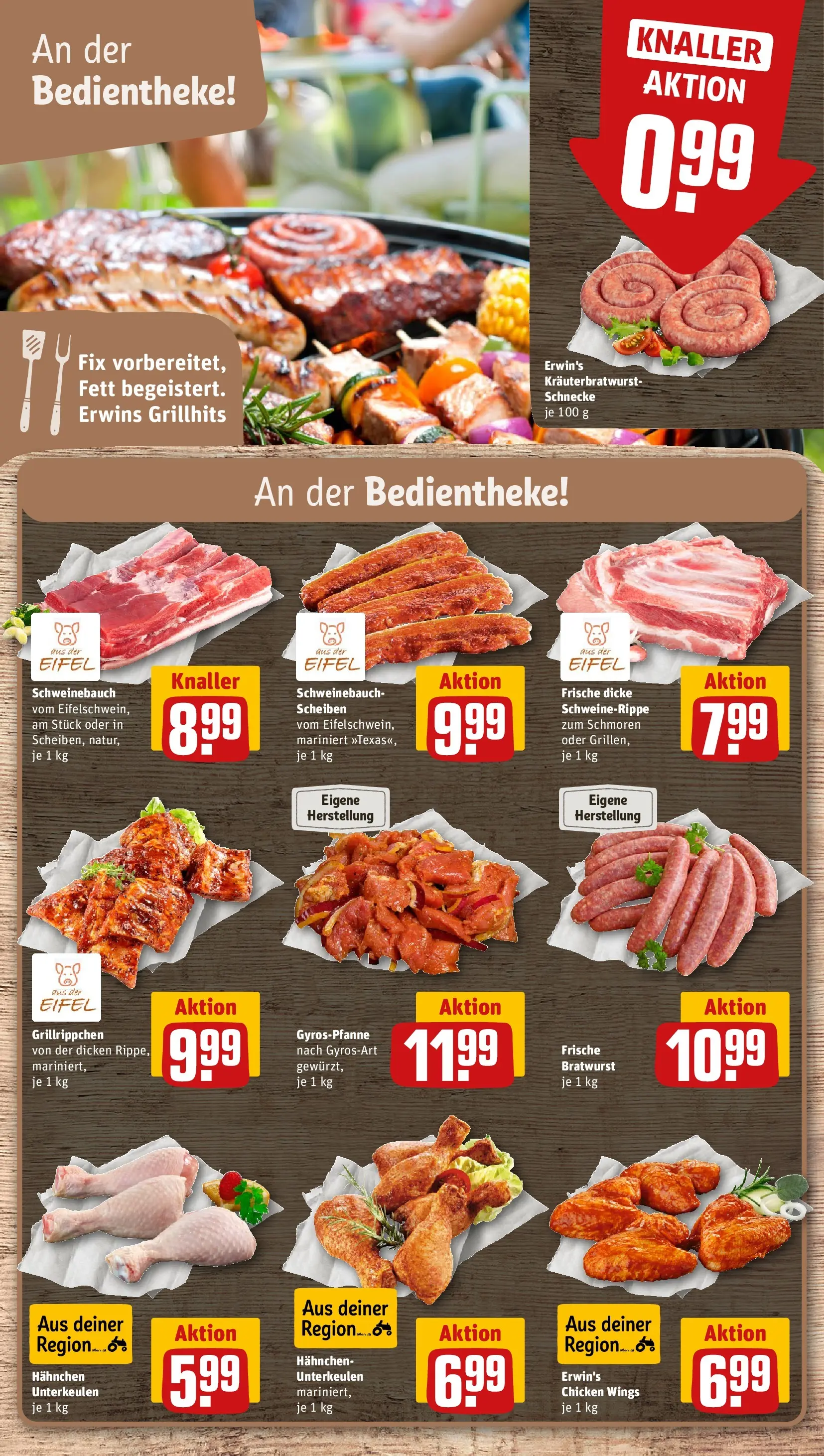 REWE Prospekt ab 01.06.2026 zum Blättern » Angebote | Seite: 6 | Produkte: Hahnchen, Schweinebauch, Bratwurst, Gyros