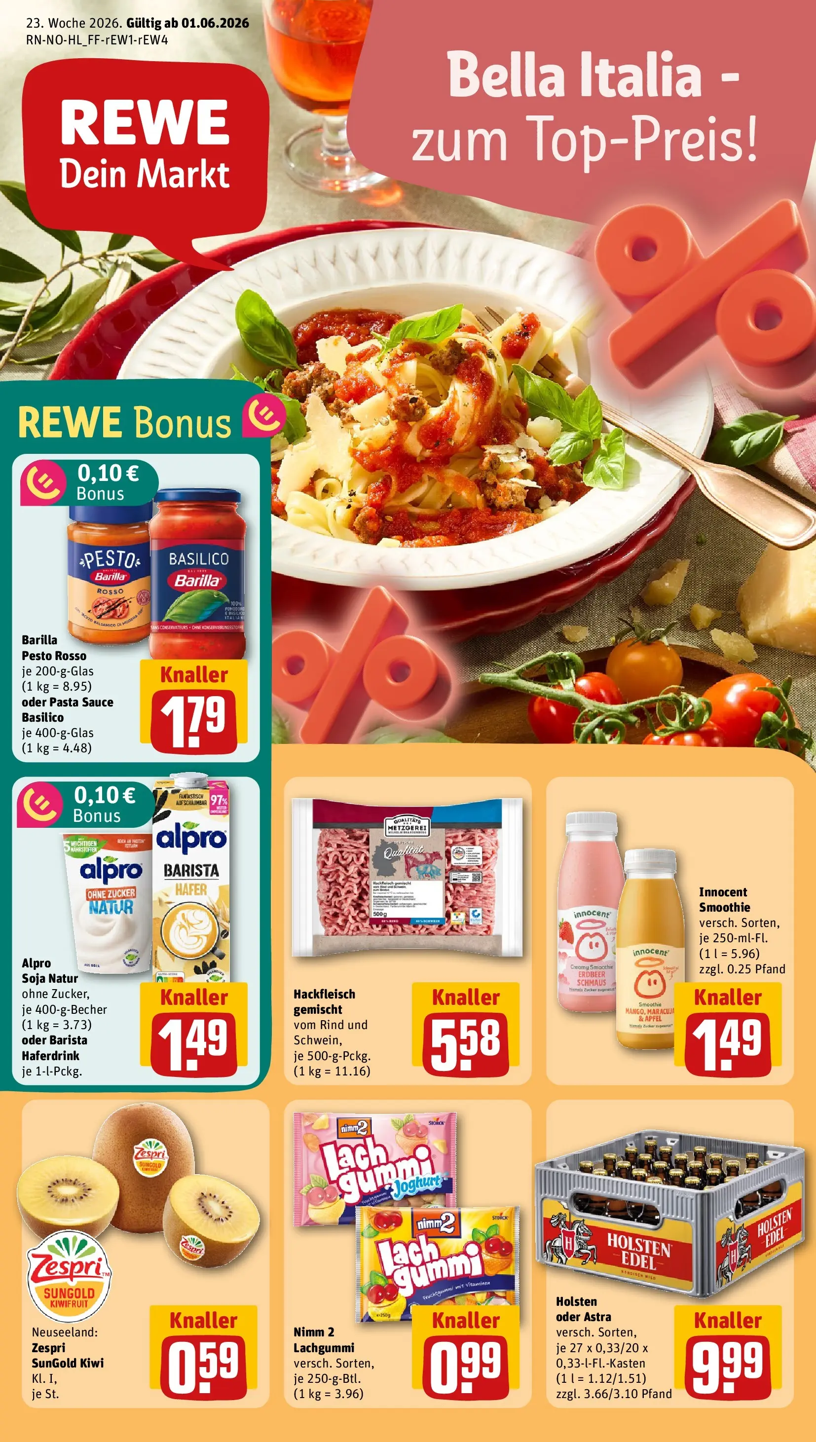 REWE Prospekt ab 31.05.2026 zum Blättern » Angebote | Seite: 1 | Produkte: Barilla pesto, Äpfel, Zucker, Hackfleisch
