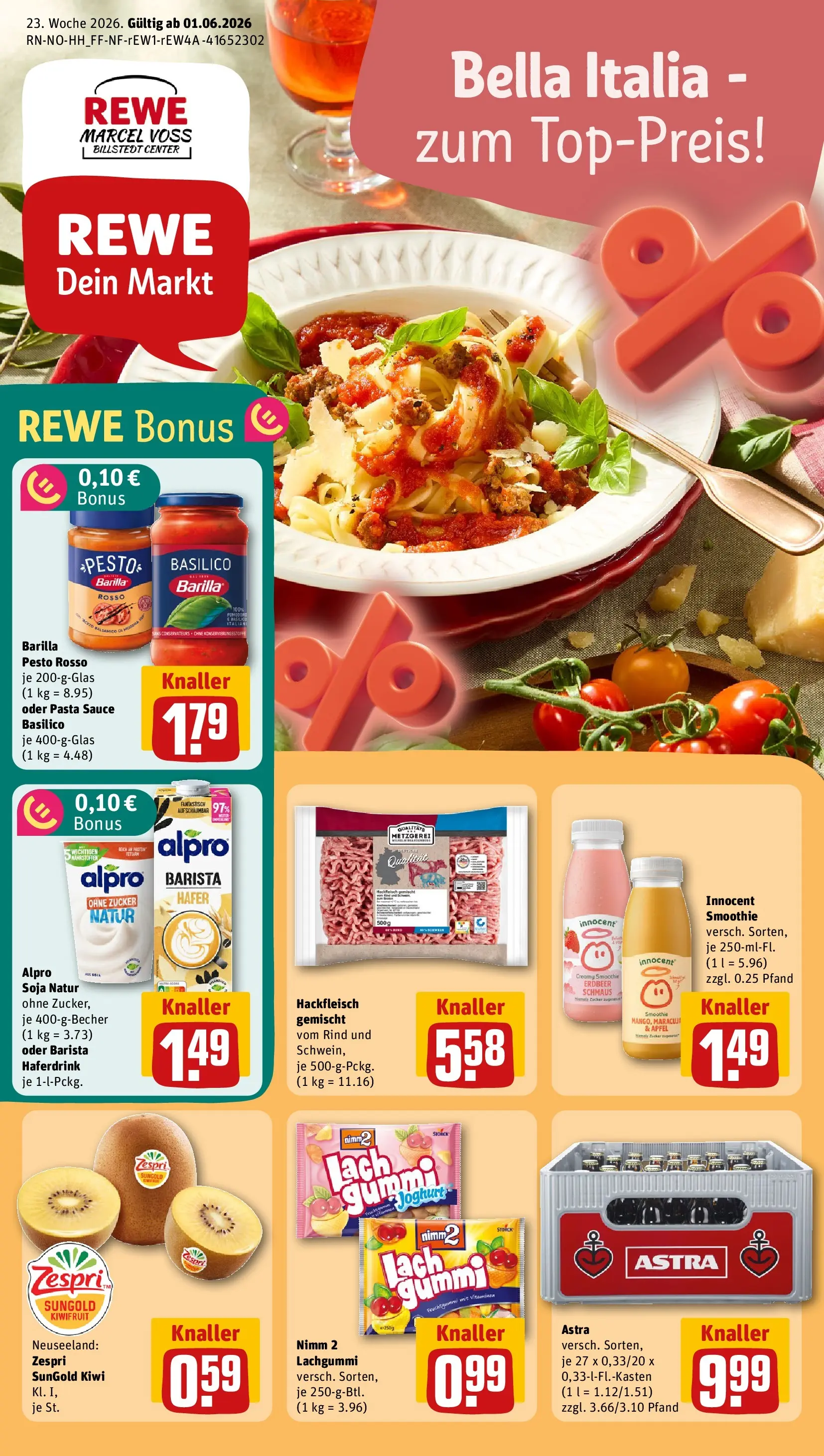 REWE Prospekt ab 01.06.2026 zum Blättern » Angebote | Seite: 1 | Produkte: Barilla, Barilla pesto, Astra, Zucker