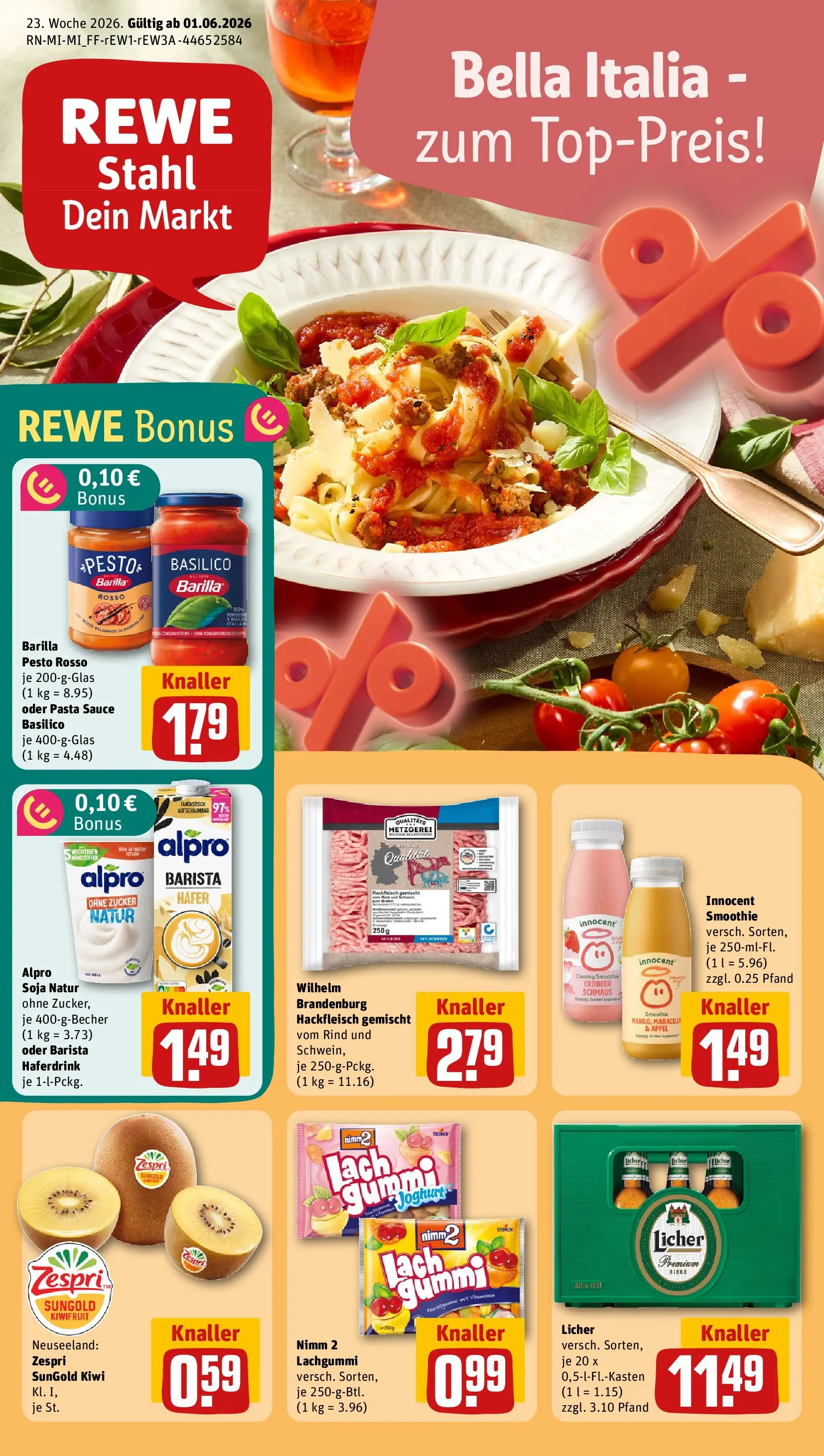 REWE Prospekt ab 31.05.2026 zum Blättern » Angebote | Seite: 1 | Produkte: Barilla, Barilla pesto, Alpro, Zucker
