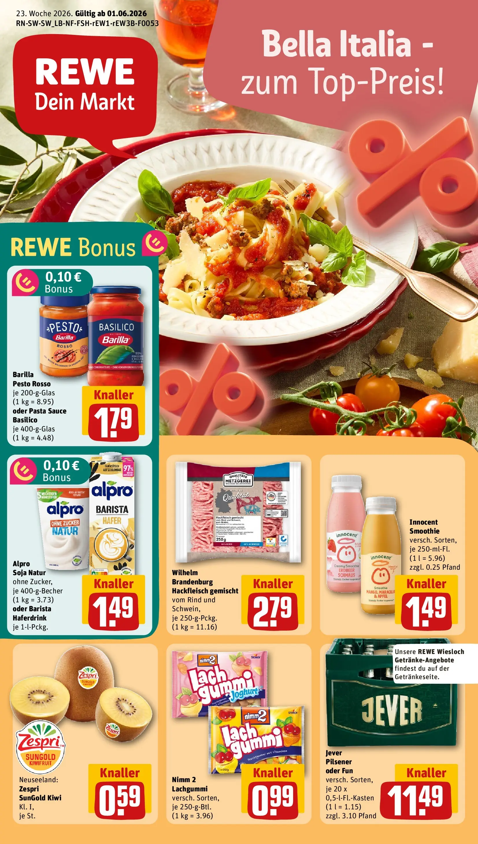 REWE Prospekt ab 01.06.2026 zum Blättern » Angebote | Seite: 1 | Produkte: Joghurt, Barilla, Barilla pesto, Kiwi
