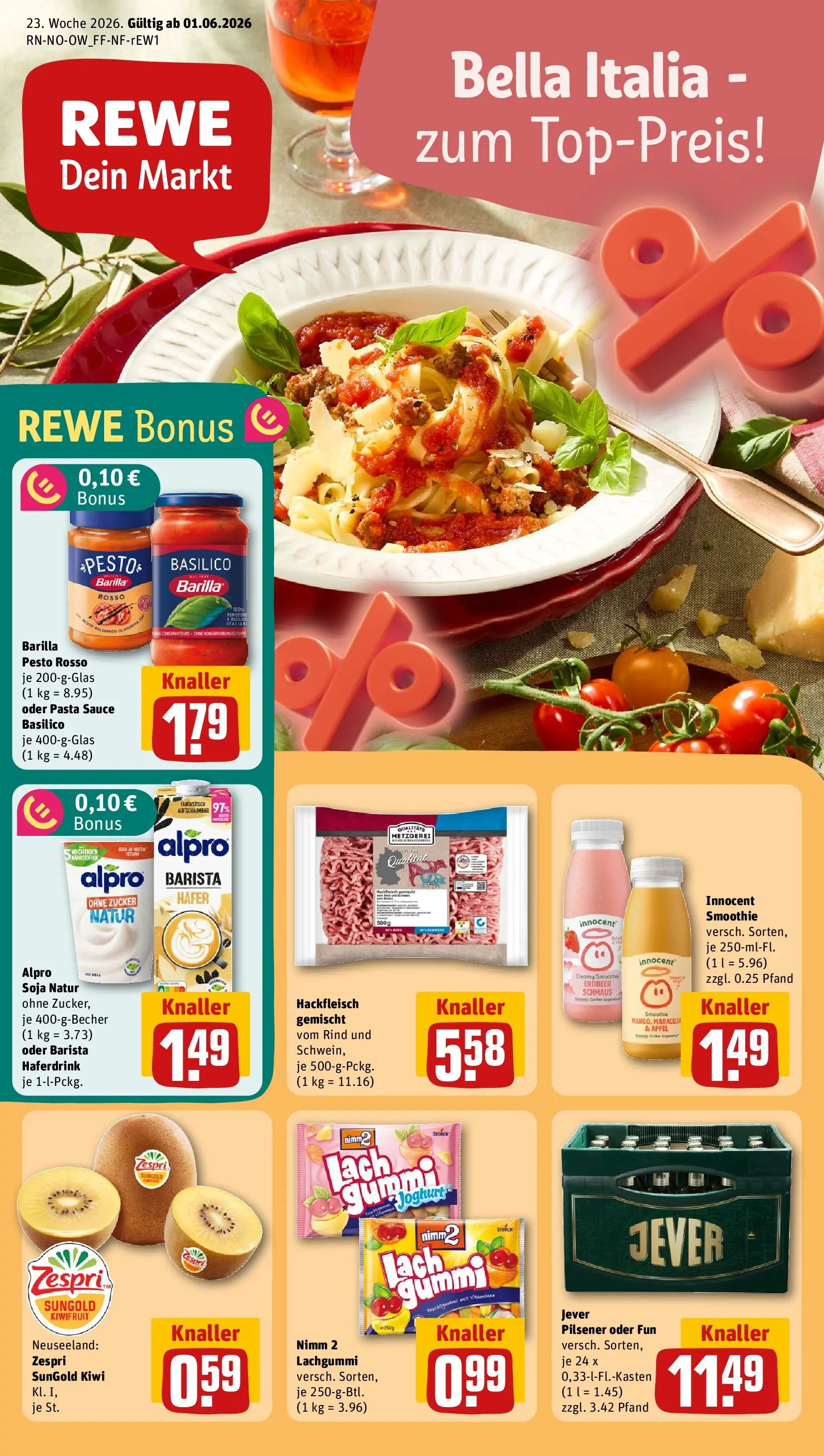 REWE Prospekt ab 31.05.2026 zum Blättern » Angebote | Seite: 1 | Produkte: Haferdrink, Alpro, Jever, Kiwi