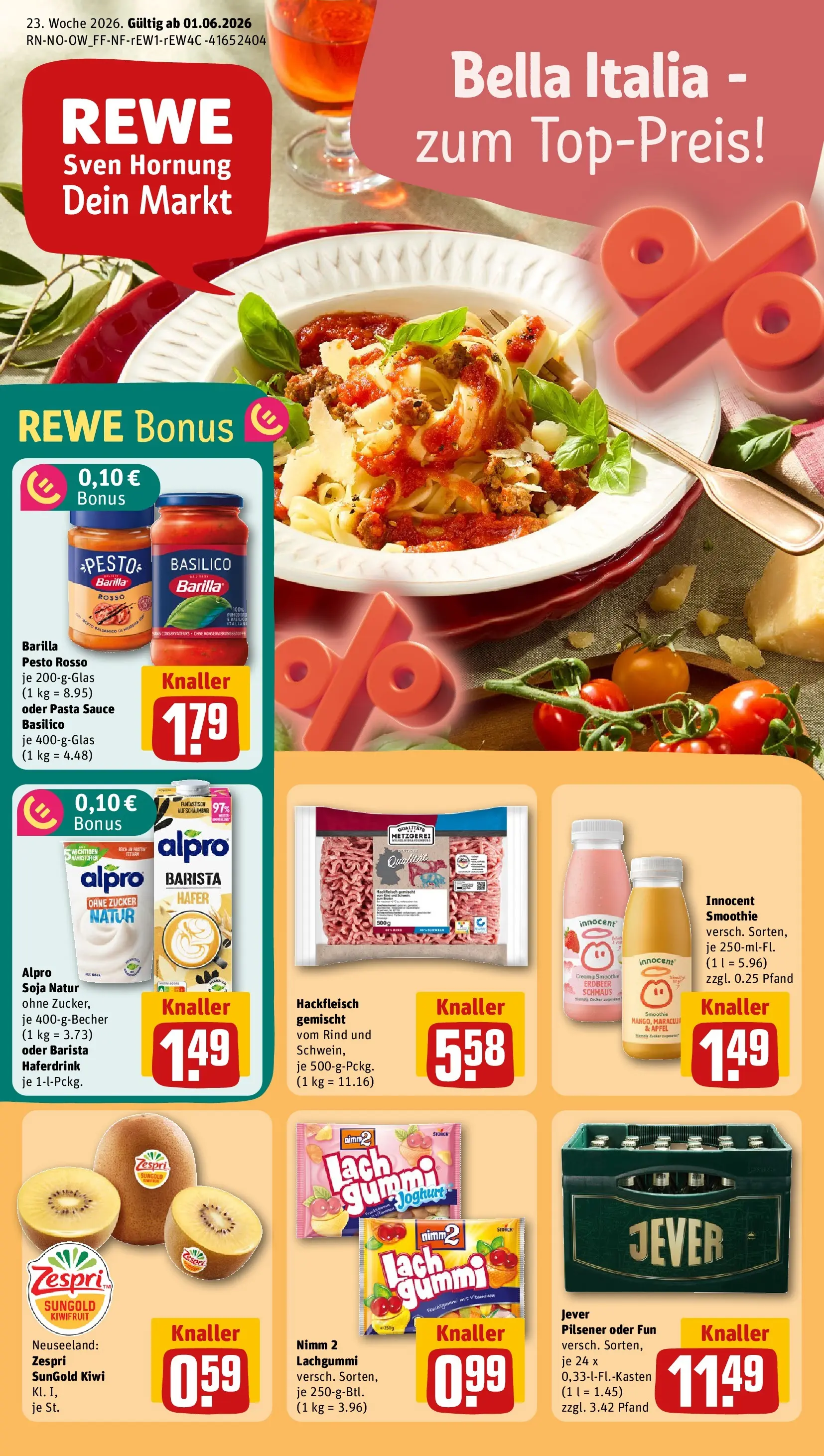 REWE Prospekt ab 01.06.2026 zum Blättern » Angebote | Seite: 1 | Produkte: Barilla, Barilla pesto, Zucker, Hackfleisch