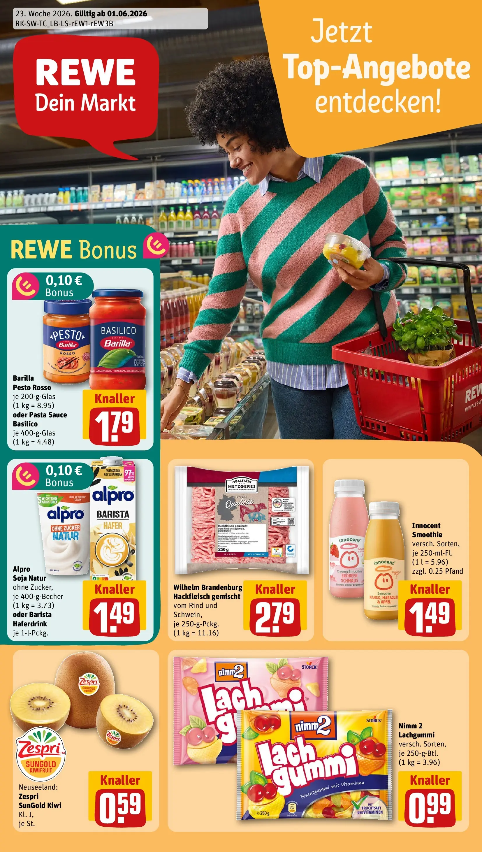 REWE Prospekt ab 01.06.2026 zum Blättern » Angebote | Seite: 1 | Produkte: Barilla, Äpfel, Wein, Kiwi