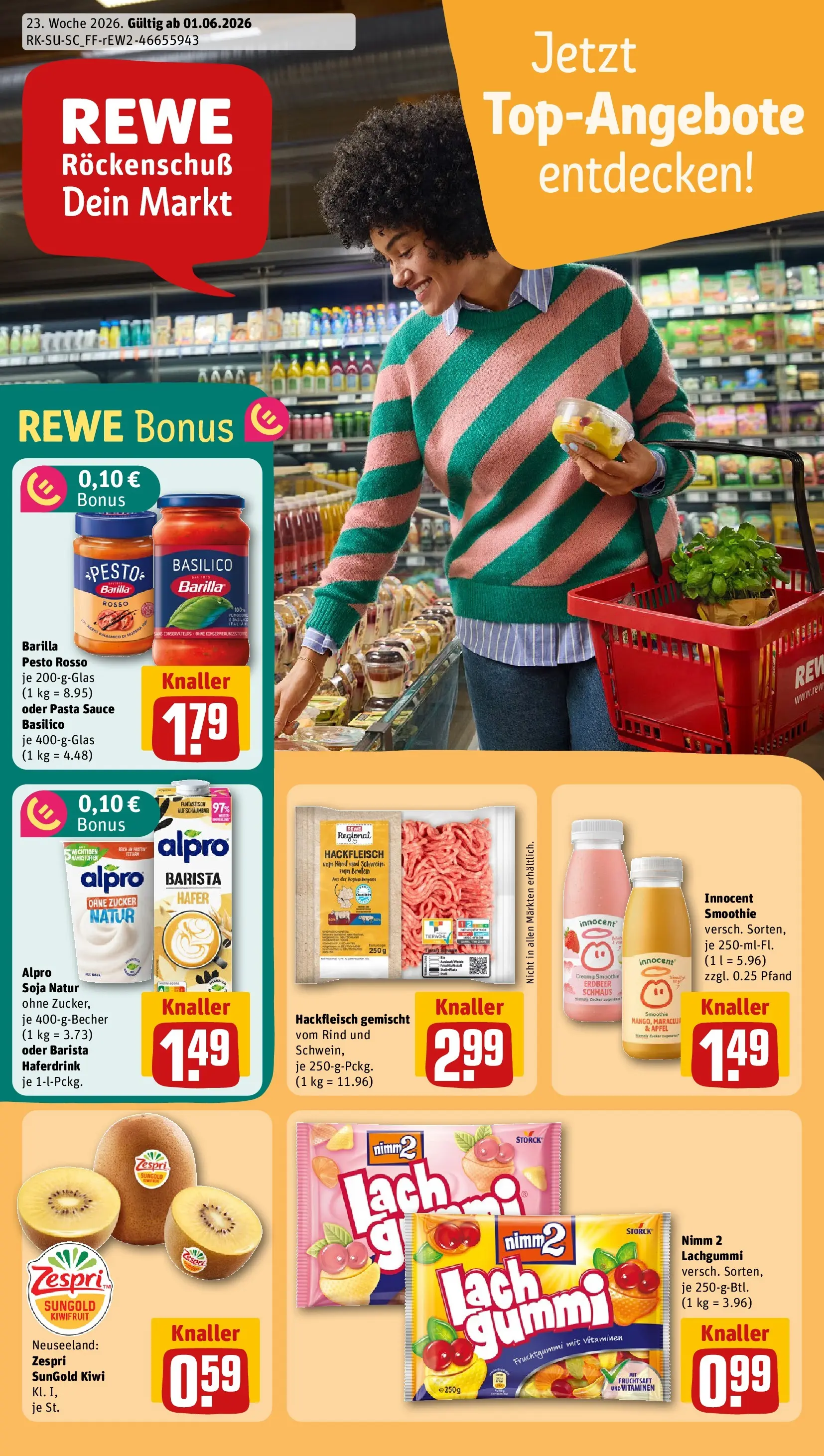 REWE Prospekt ab 01.06.2026 zum Blättern » Angebote | Seite: 1 | Produkte: Äpfel, Haferdrink, Alpro, Zucker