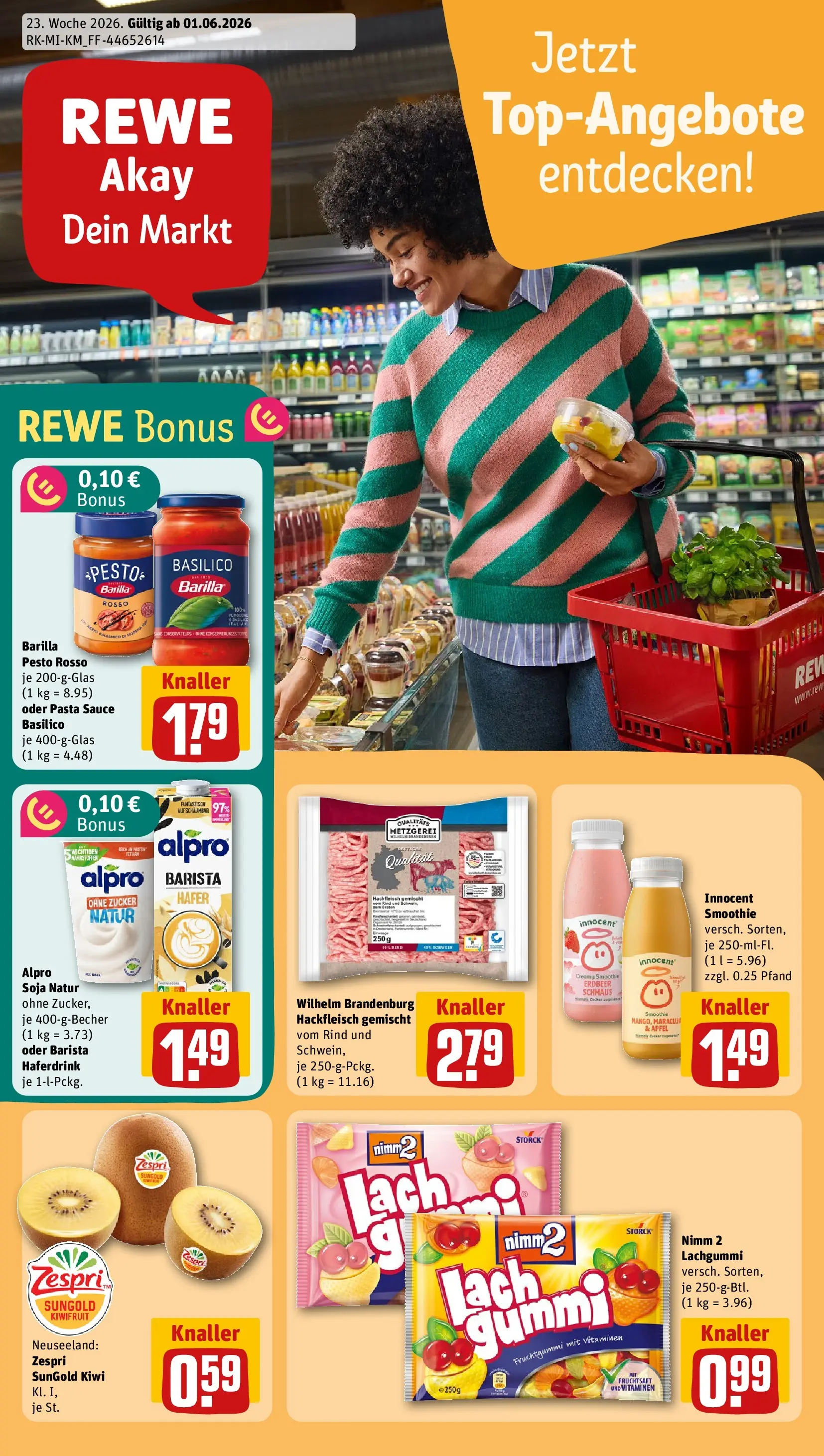 REWE Prospekt ab 01.06.2026 zum Blättern » Angebote | Seite: 1 | Produkte: Barilla, Äpfel, Alpro, Pasta