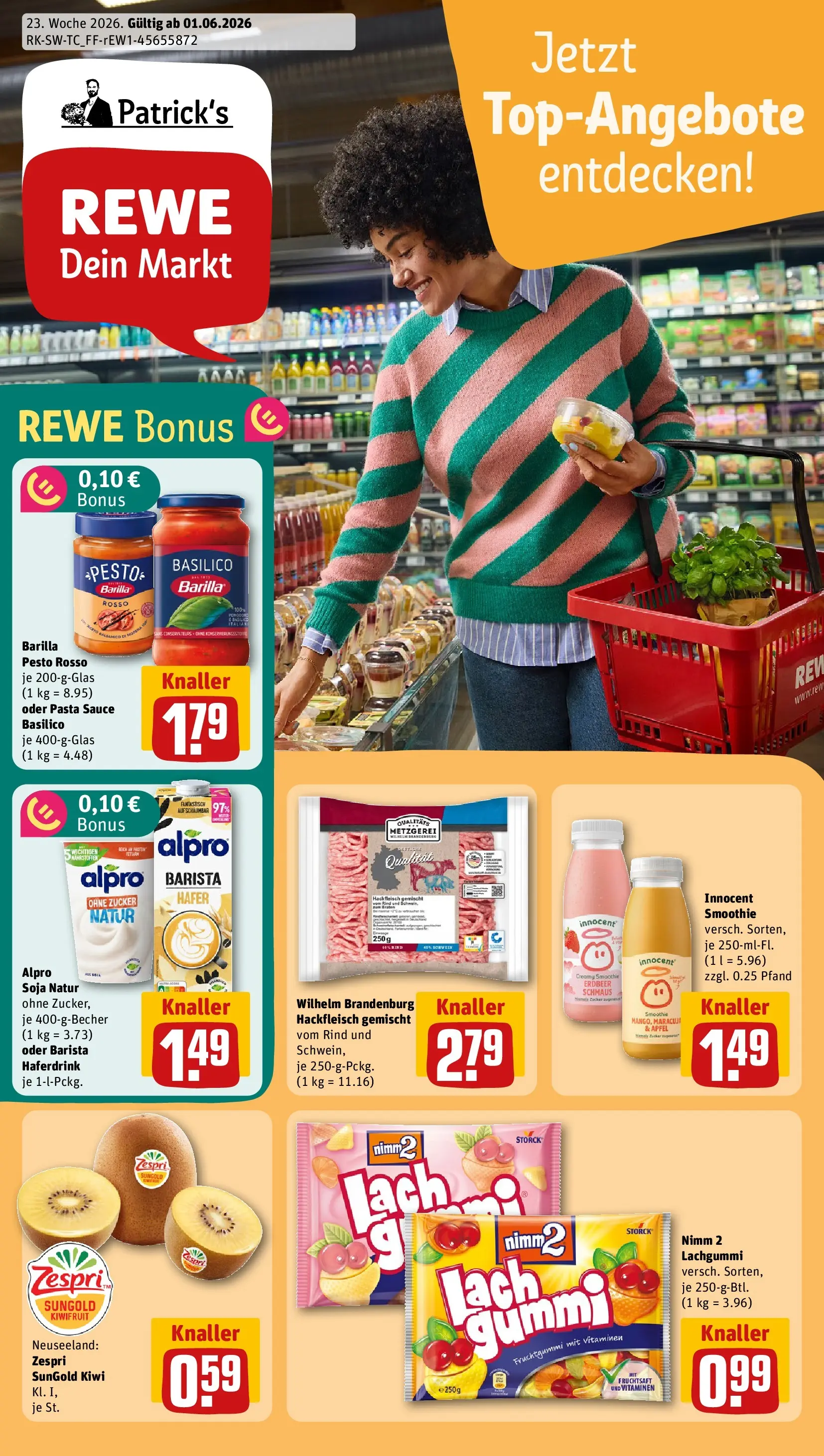 REWE Prospekt ab 01.06.2026 zum Blättern » Angebote | Seite: 1 | Produkte: Barilla, Äpfel, Zucker, Fruchtsaft