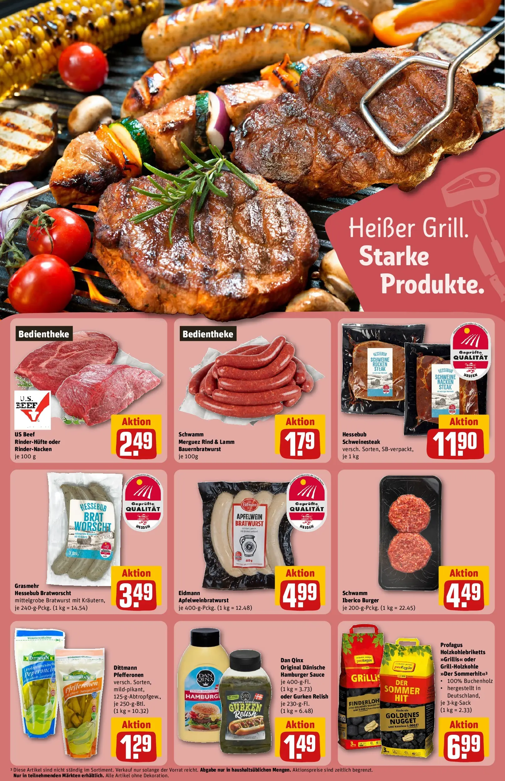 REWE Prospekt ab 01.06.2026 zum Blättern » Angebote | Seite: 19 | Produkte: Bratwurst, Burger, Steak, Gurken