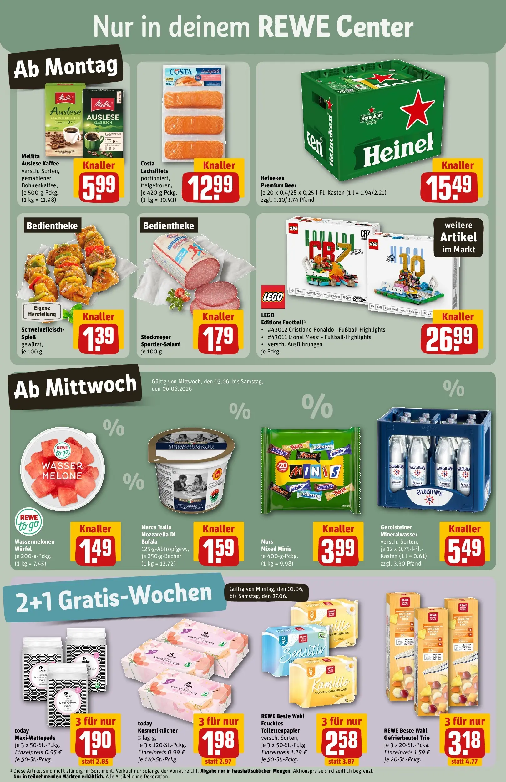 REWE Prospekt ab 01.06.2026 zum Blättern » Angebote | Seite: 3 | Produkte: Melitta, Schweinefleisch, Toilettenpapier, Feuchtes Toilettenpapier
