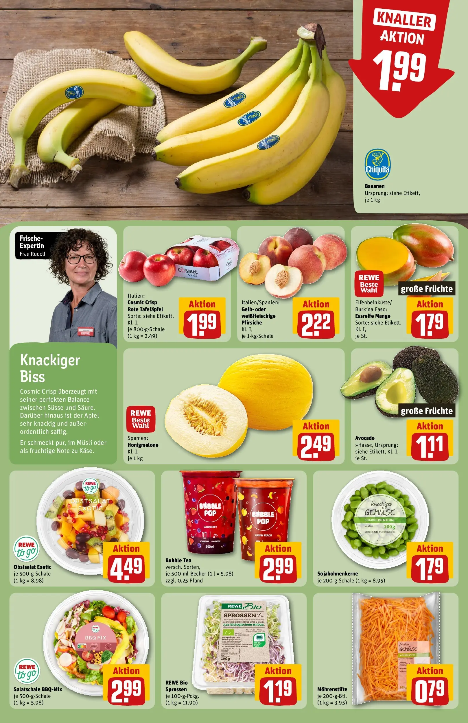 REWE Prospekt ab 01.06.2026 zum Blättern » Angebote | Seite: 4 | Produkte: Musli, Bananen, Honigmelone, Brot