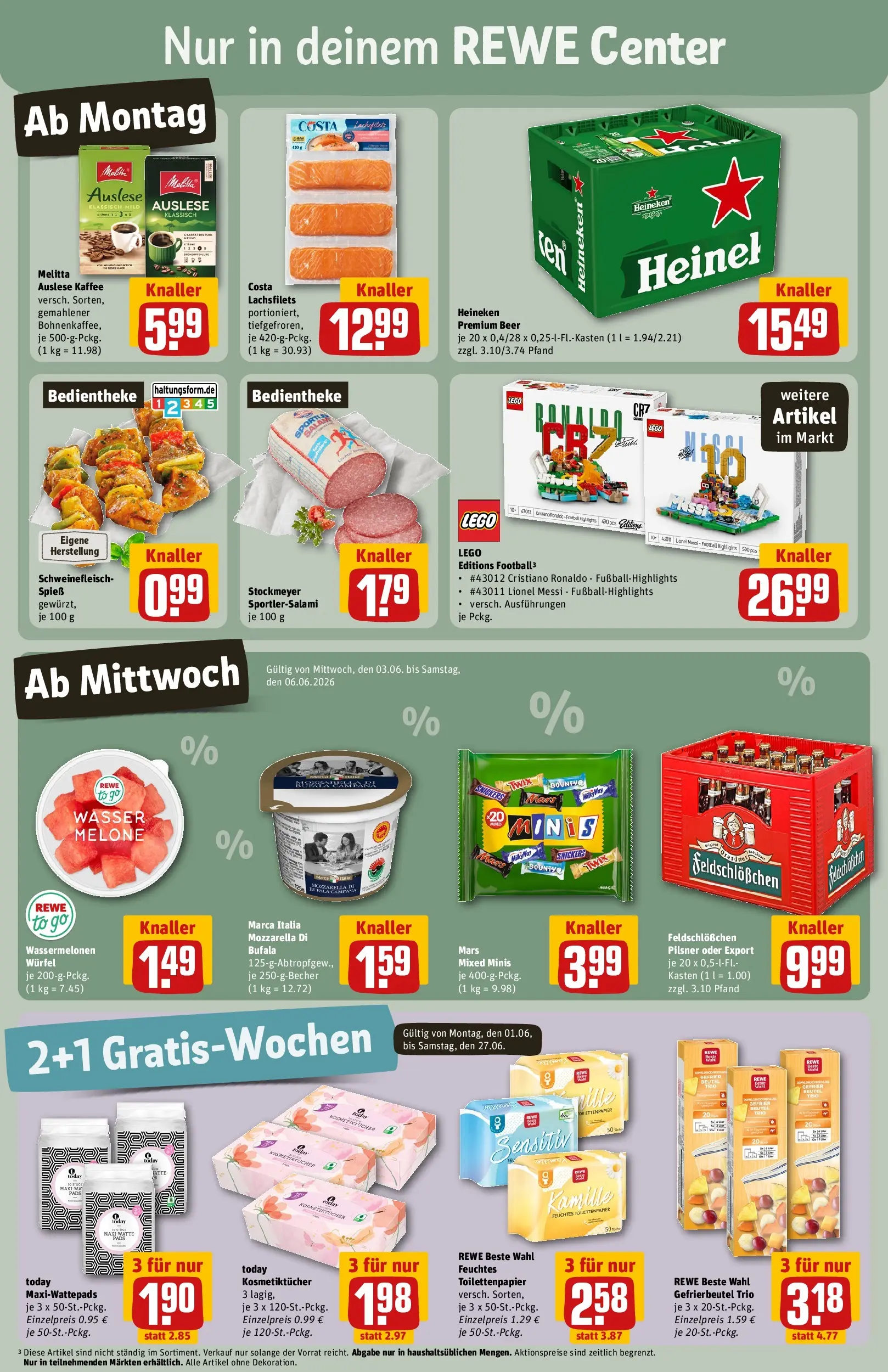REWE Prospekt ab 01.06.2026 zum Blättern » Angebote | Seite: 3 | Produkte: Mars, Twix, Heineken, Schweinefleisch