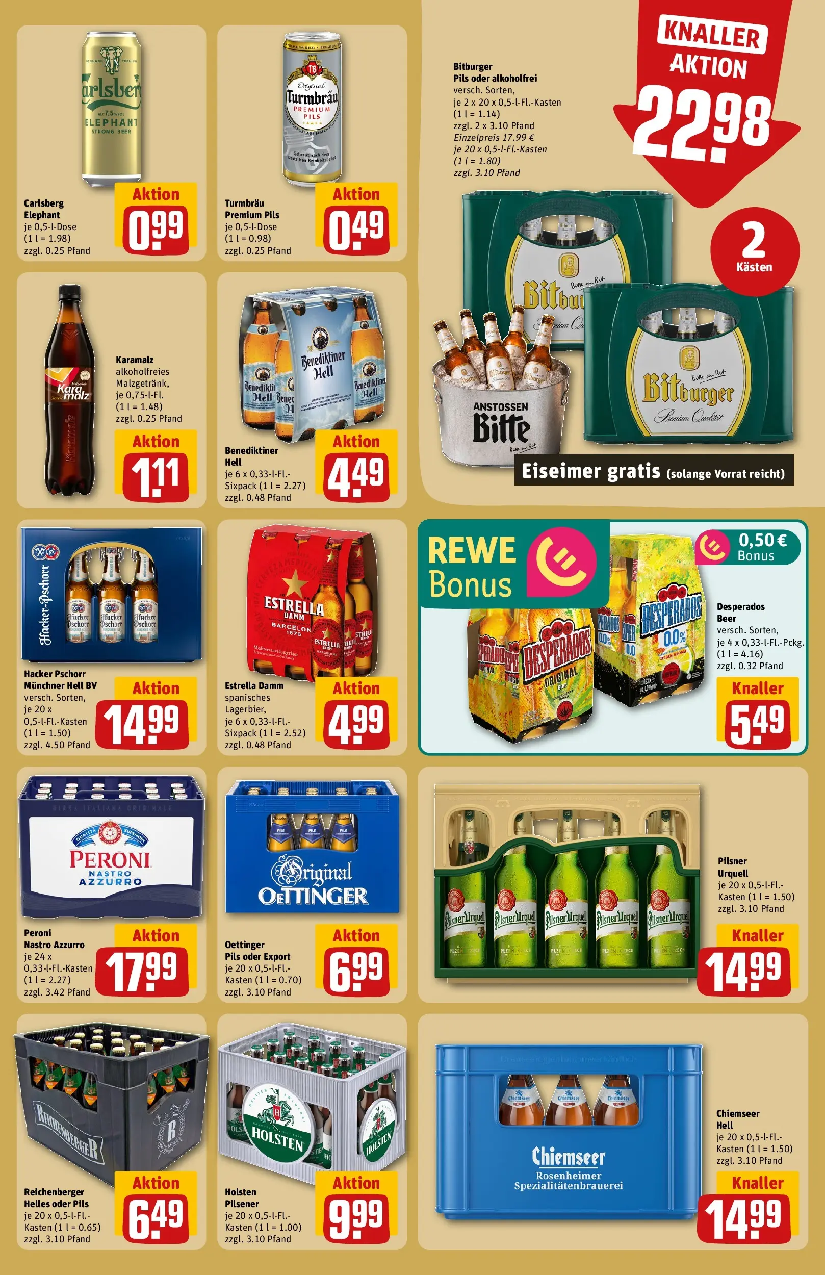 REWE Prospekt ab 01.06.2026 zum Blättern » Angebote | Seite: 23 | Produkte: Bitburger, Benediktiner hell, Pilsner urquell, Desperados