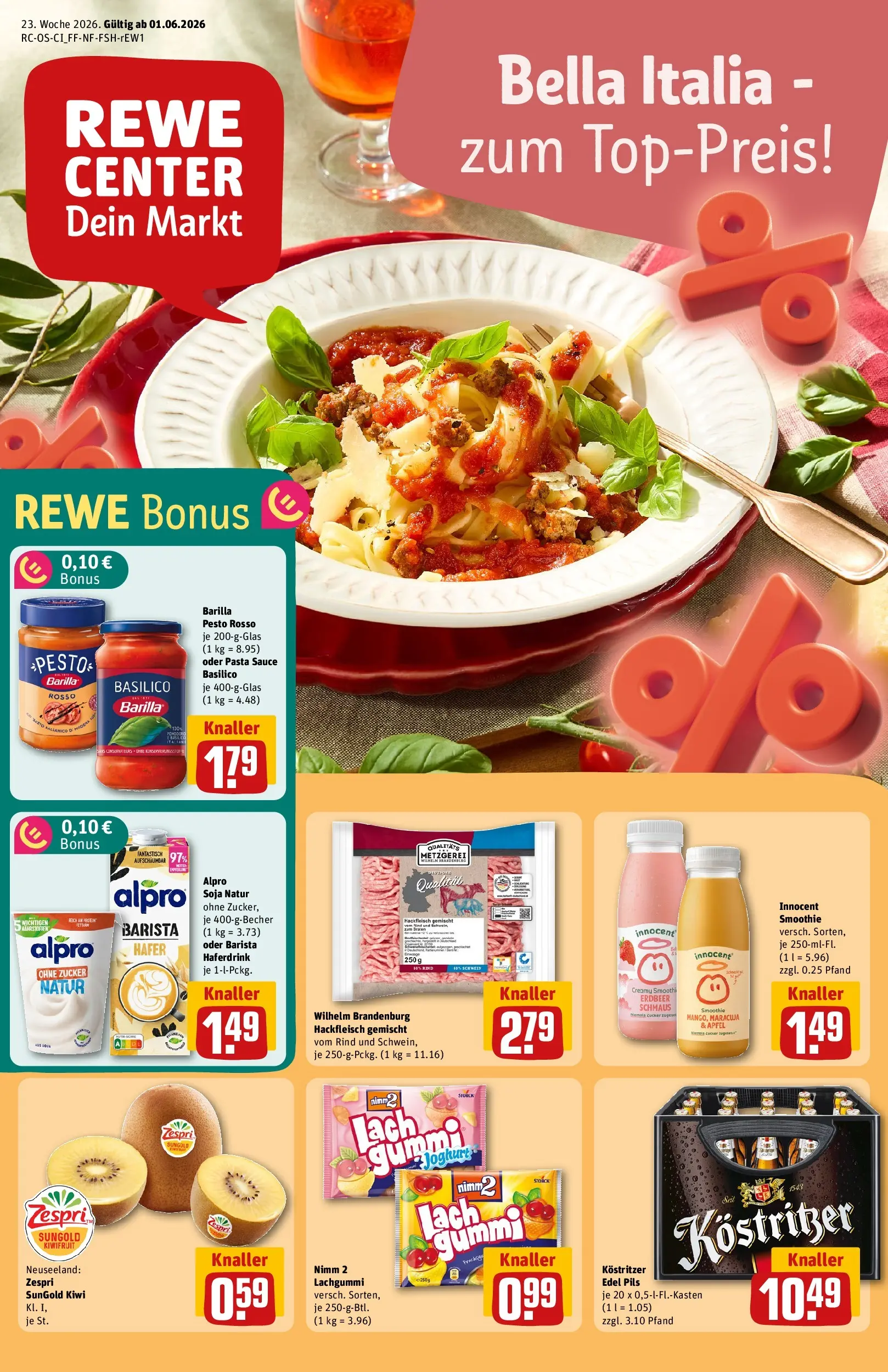 REWE Prospekt ab 01.06.2026 zum Blättern » Angebote | Seite: 1 | Produkte: Kostritzer, Barilla pesto, Äpfel, Kiwi