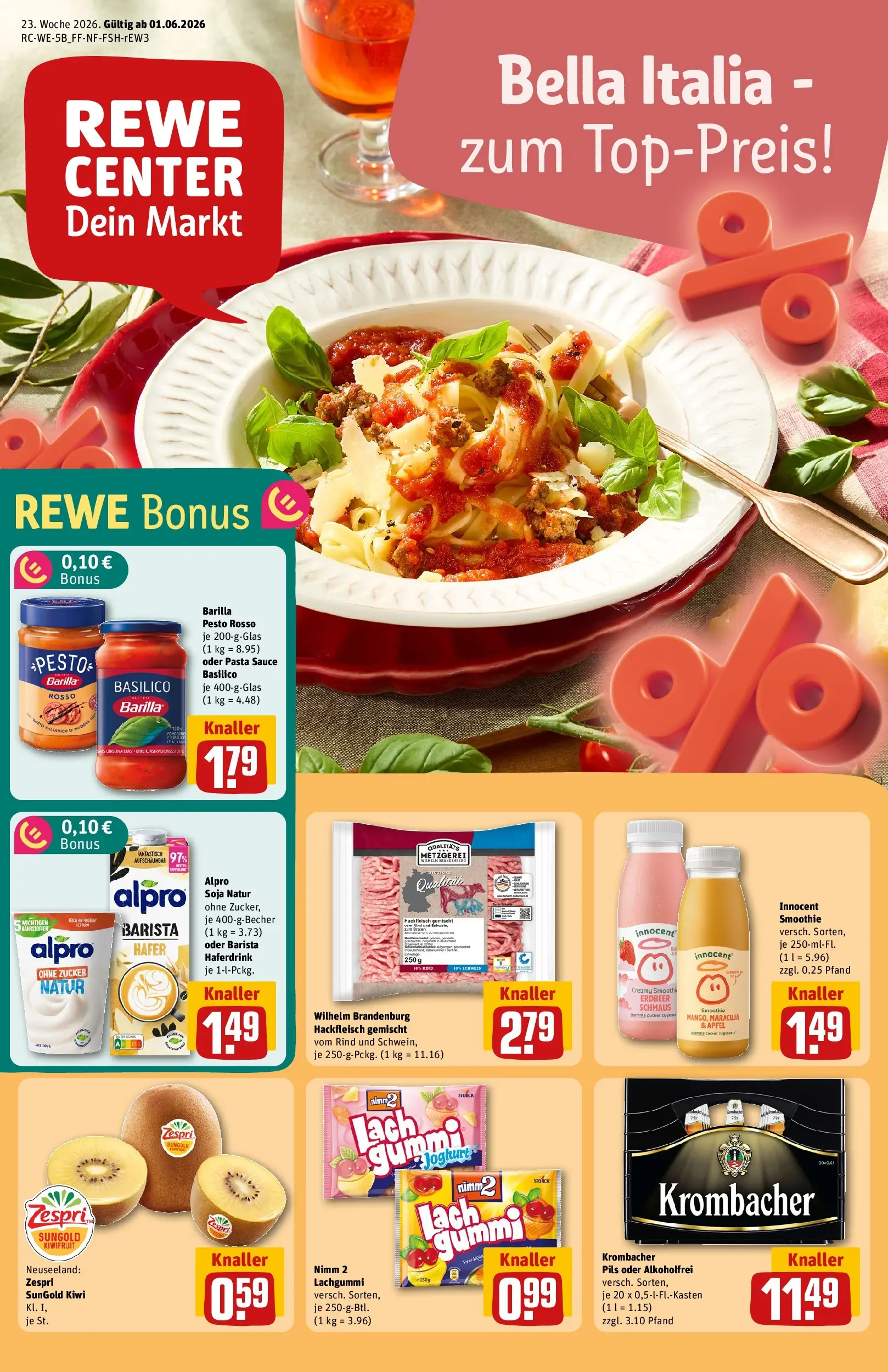 REWE Prospekt ab 01.06.2026 zum Blättern » Angebote | Seite: 1 | Produkte: Barilla, Äpfel, Zucker, Pasta