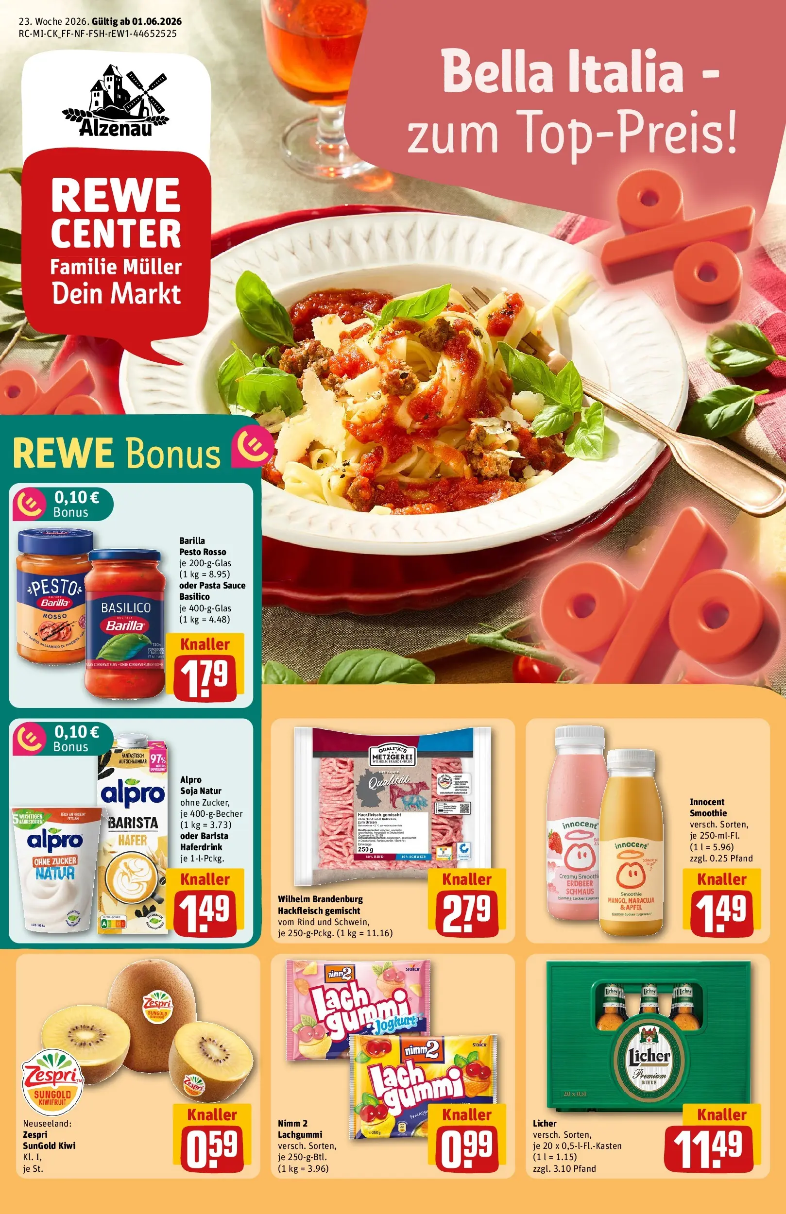REWE Prospekt ab 01.06.2026 zum Blättern » Angebote | Seite: 1 | Produkte: Joghurt, Barilla, Zucker, Pasta