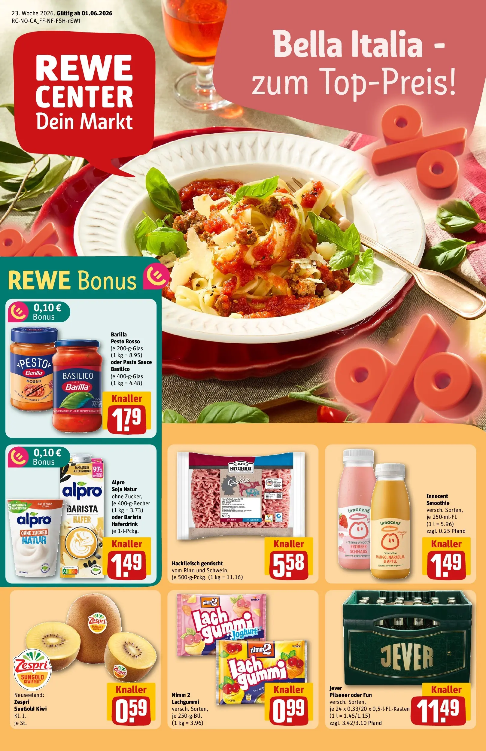 REWE Prospekt ab 01.06.2026 zum Blättern » Angebote | Seite: 1 | Produkte: Joghurt, Jever, Pasta, Kiwi