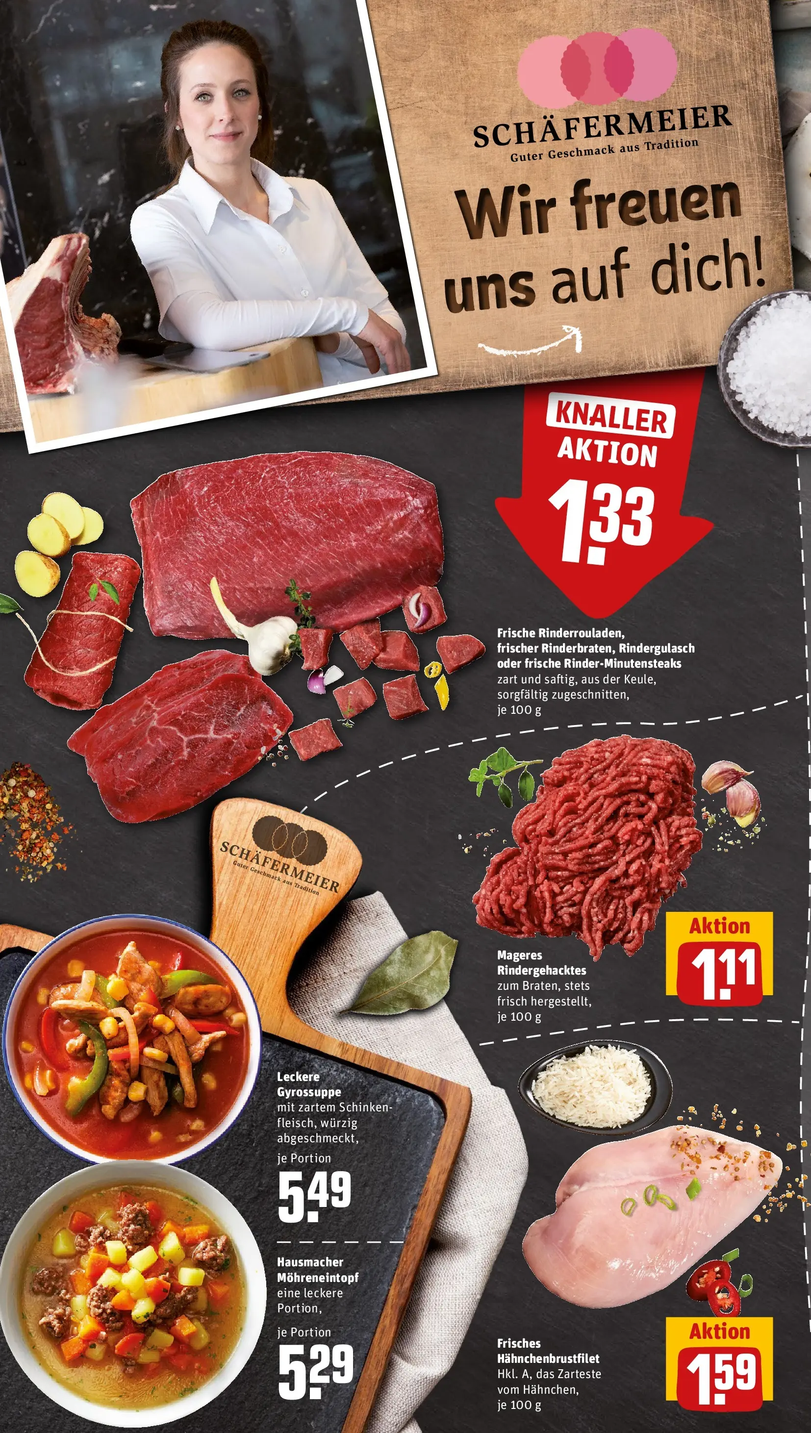 REWE Prospekt ab 01.06.2026 zum Blättern » Angebote | Seite: 6 | Produkte: Rindergulasch, Schinken