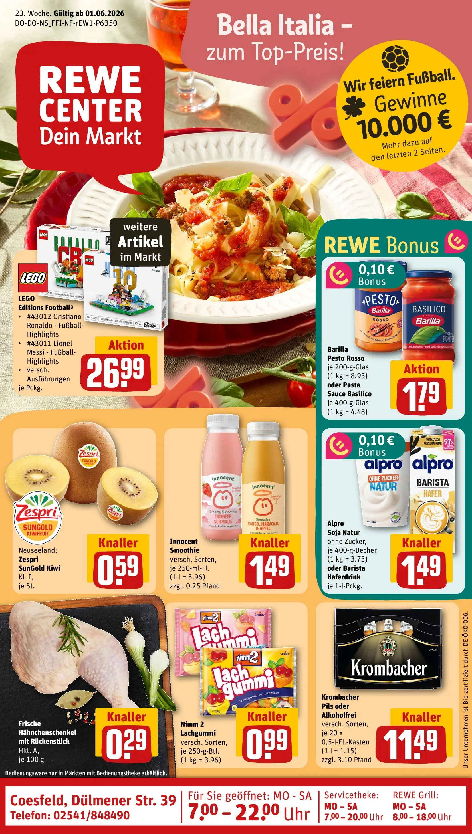 REWE Prospekt ab 01.06.2026 zum Blättern » Angebote | Seite: 1 | Produkte: Grill, Pils, Äpfel, Telefon