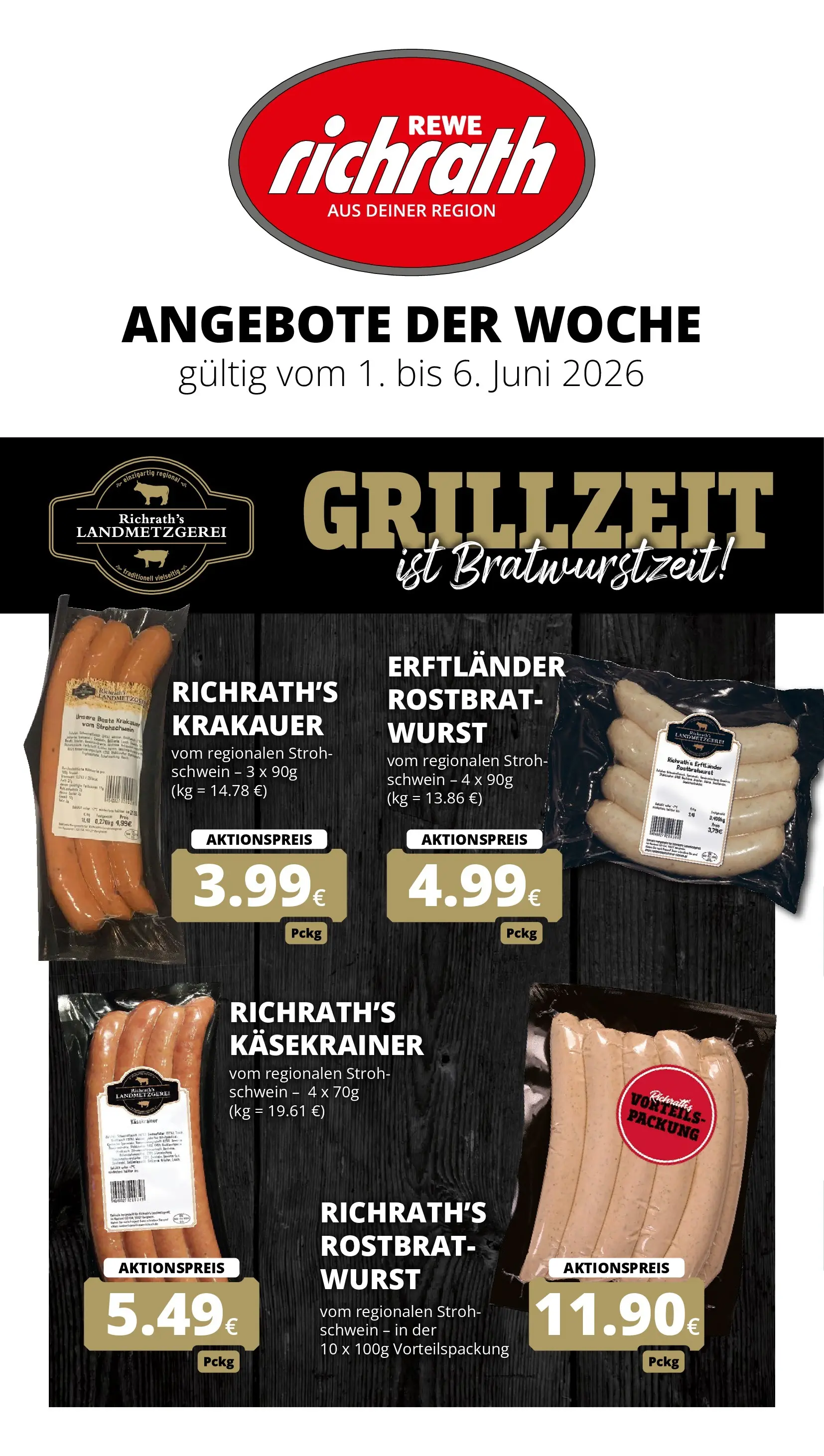 REWE Prospekt ab 01.06.2026 zum Blättern » Angebote | Seite: 1 | Produkte: Käsekrainer, Wurst