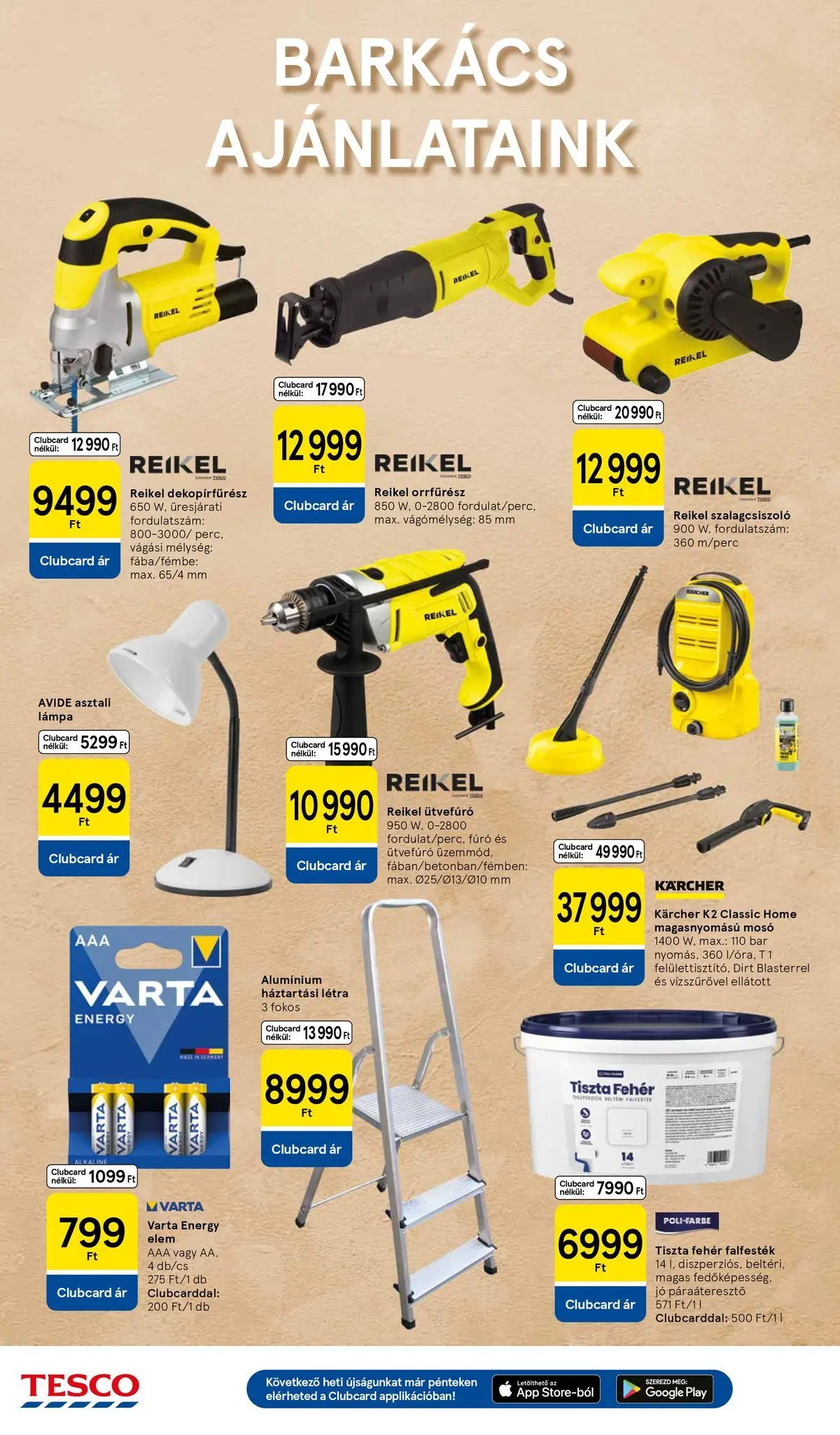 Tesco akciós újság - 2026.05.28.-tól - online | Oldal: 30 | Termékek: Ütvefúró, Dekopírfűrész, Lámpa, Létra