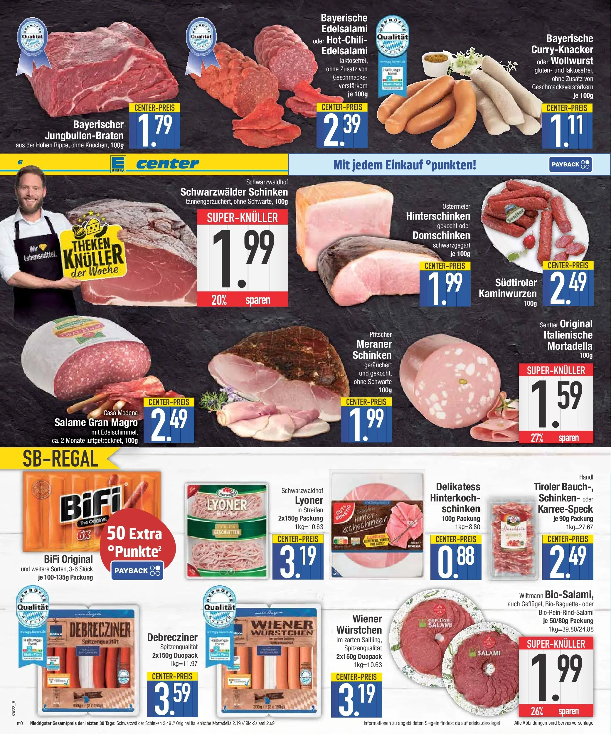 E center Prospekt Abensberg (ab 26.05.2026) zum Blättern | Seite: 6 | Produkte: Wiener wurstchen, Bifi, Salami, Schinken